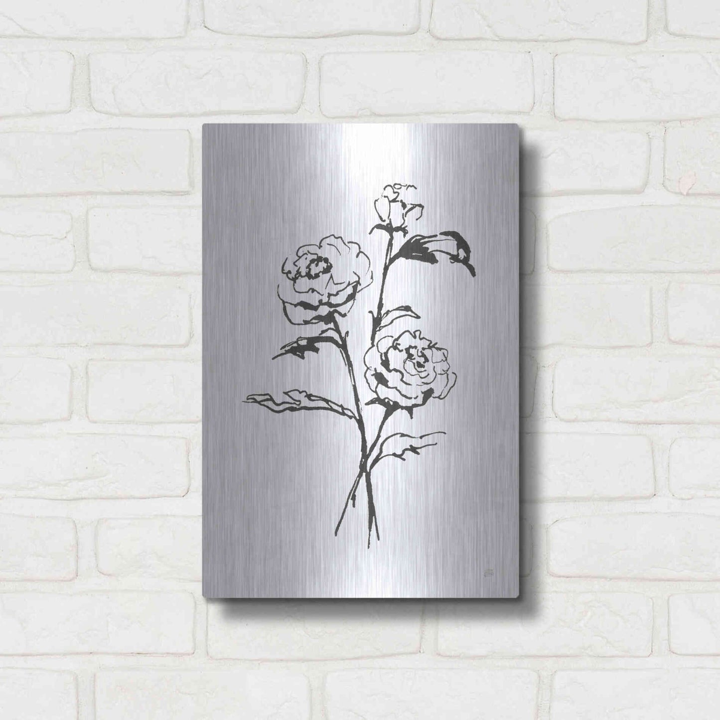 Luxe Metal Art 'Line Ranunculus I' by Chris Paschke, Metal Wall Art,12x16