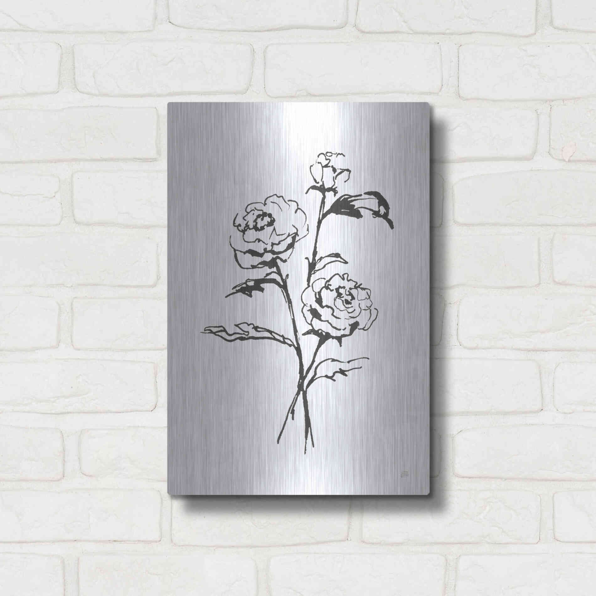Luxe Metal Art 'Line Ranunculus I' by Chris Paschke, Metal Wall Art,12x16