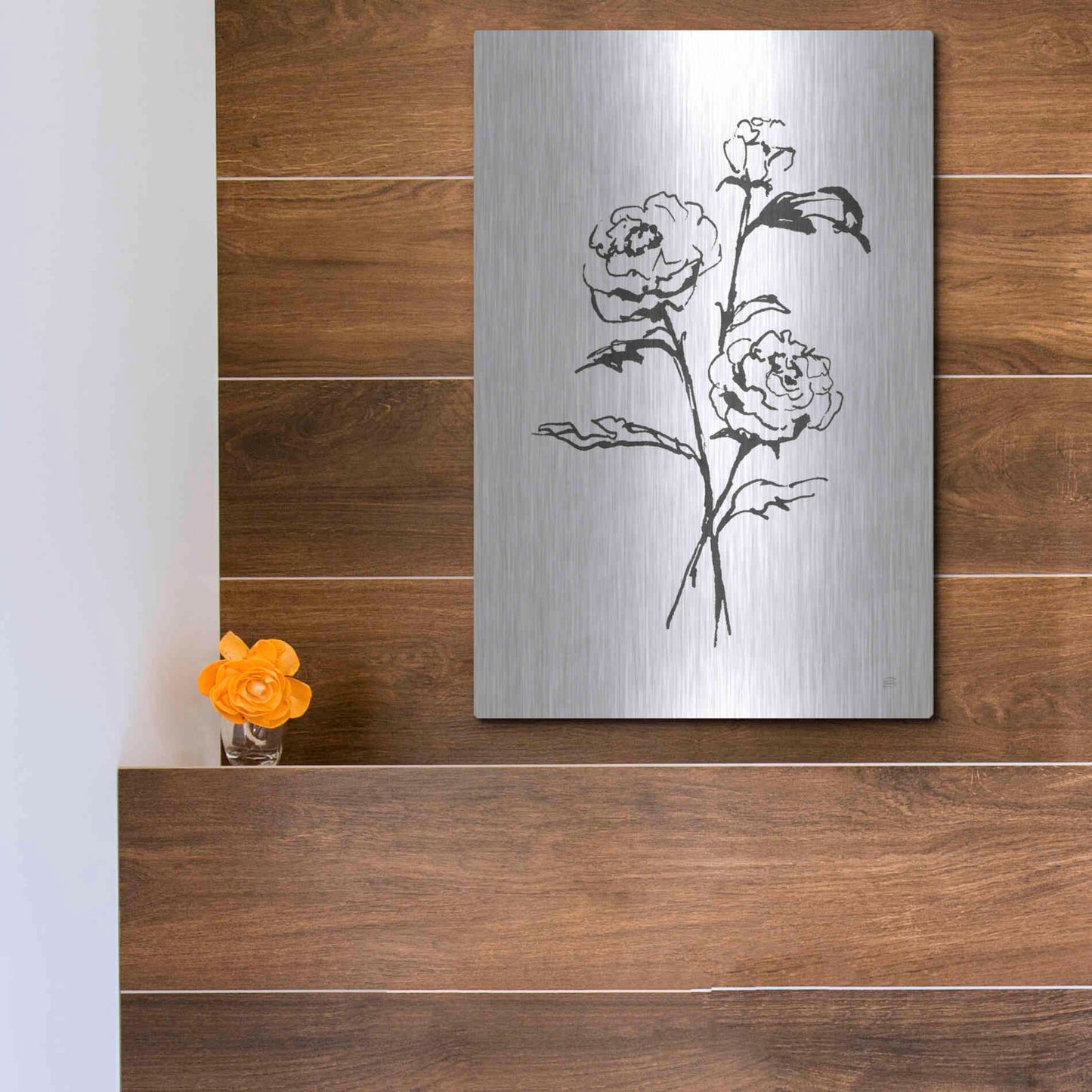 Luxe Metal Art 'Line Ranunculus I' by Chris Paschke, Metal Wall Art,12x16
