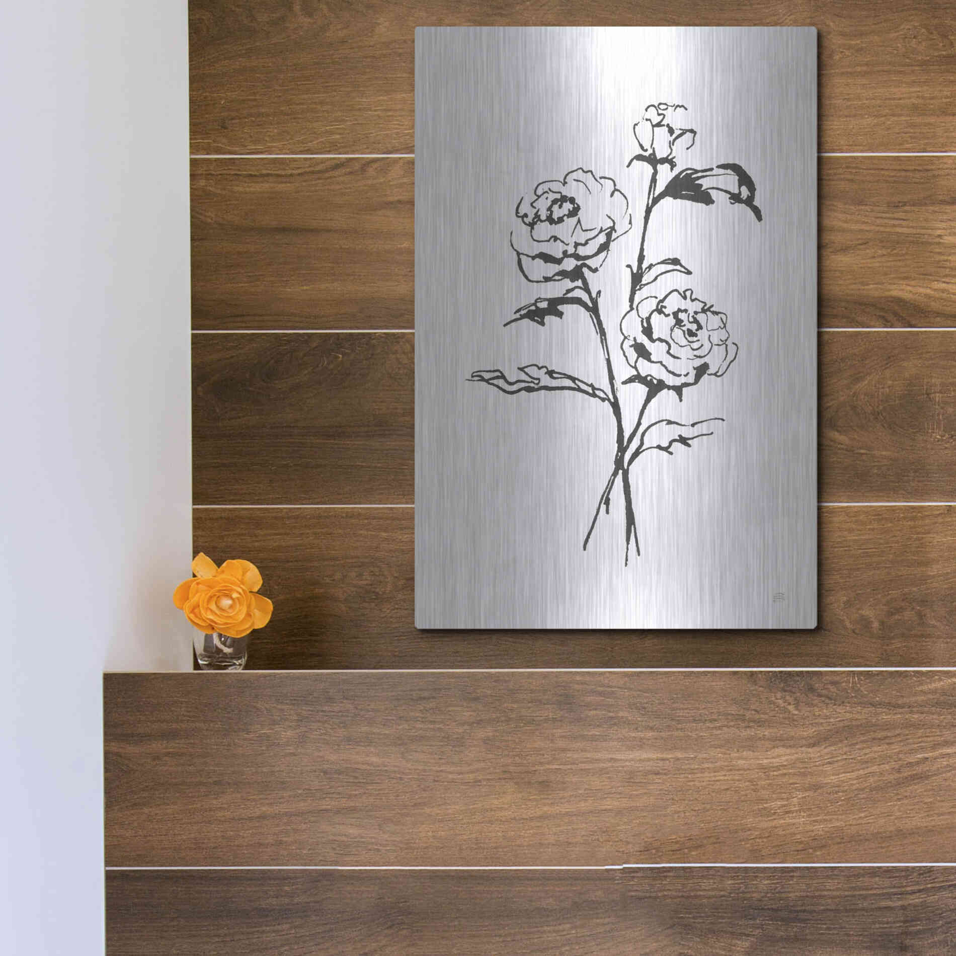 Luxe Metal Art 'Line Ranunculus I' by Chris Paschke, Metal Wall Art,12x16