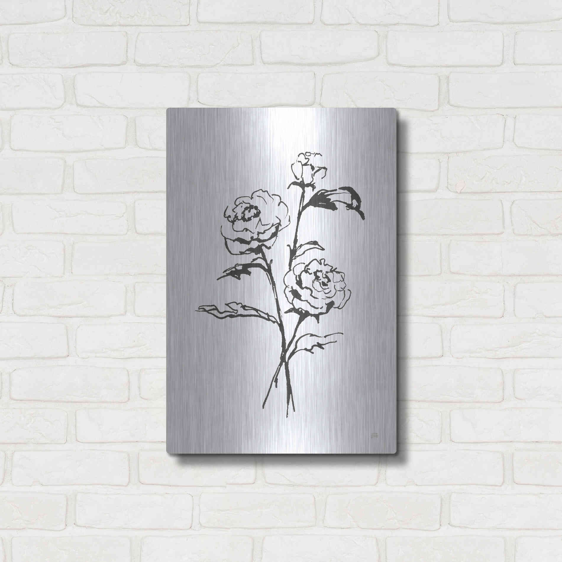 Luxe Metal Art 'Line Ranunculus I' by Chris Paschke, Metal Wall Art,16x24