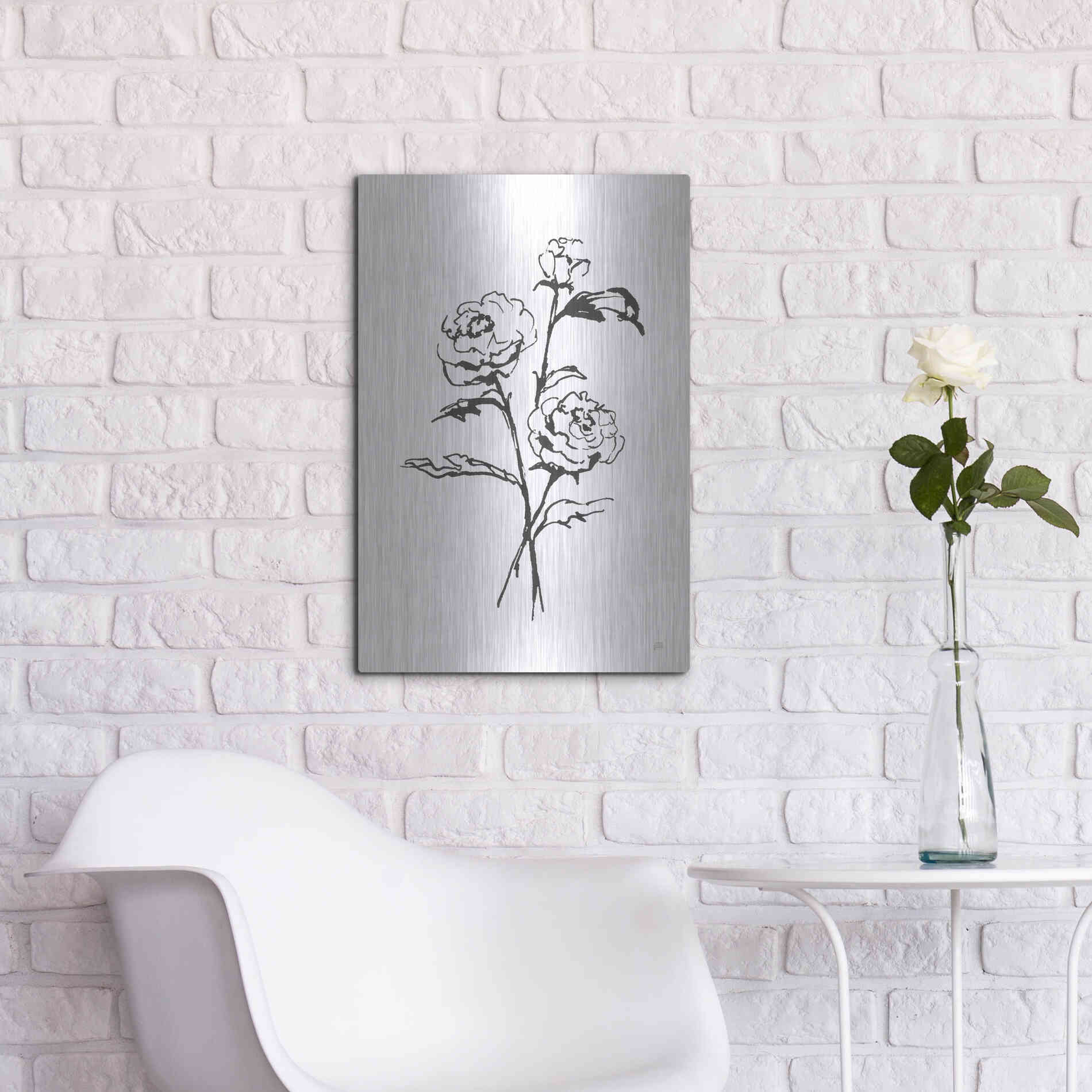 Luxe Metal Art 'Line Ranunculus I' by Chris Paschke, Metal Wall Art,16x24