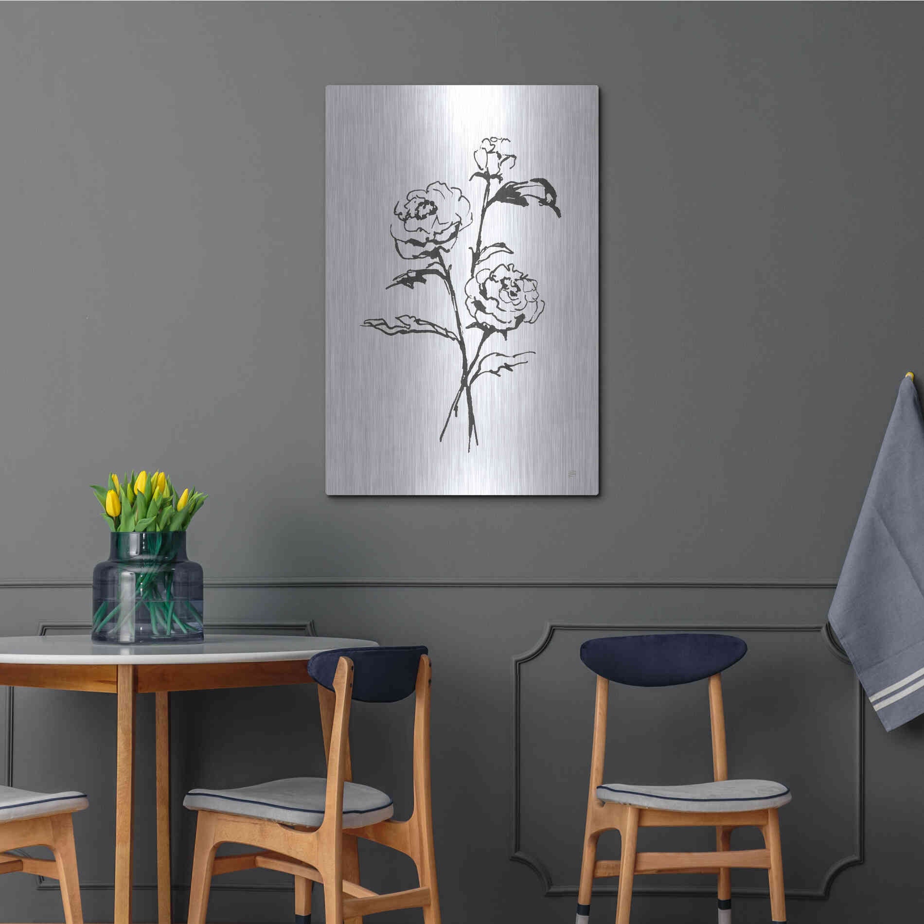 Luxe Metal Art 'Line Ranunculus I' by Chris Paschke, Metal Wall Art,24x36