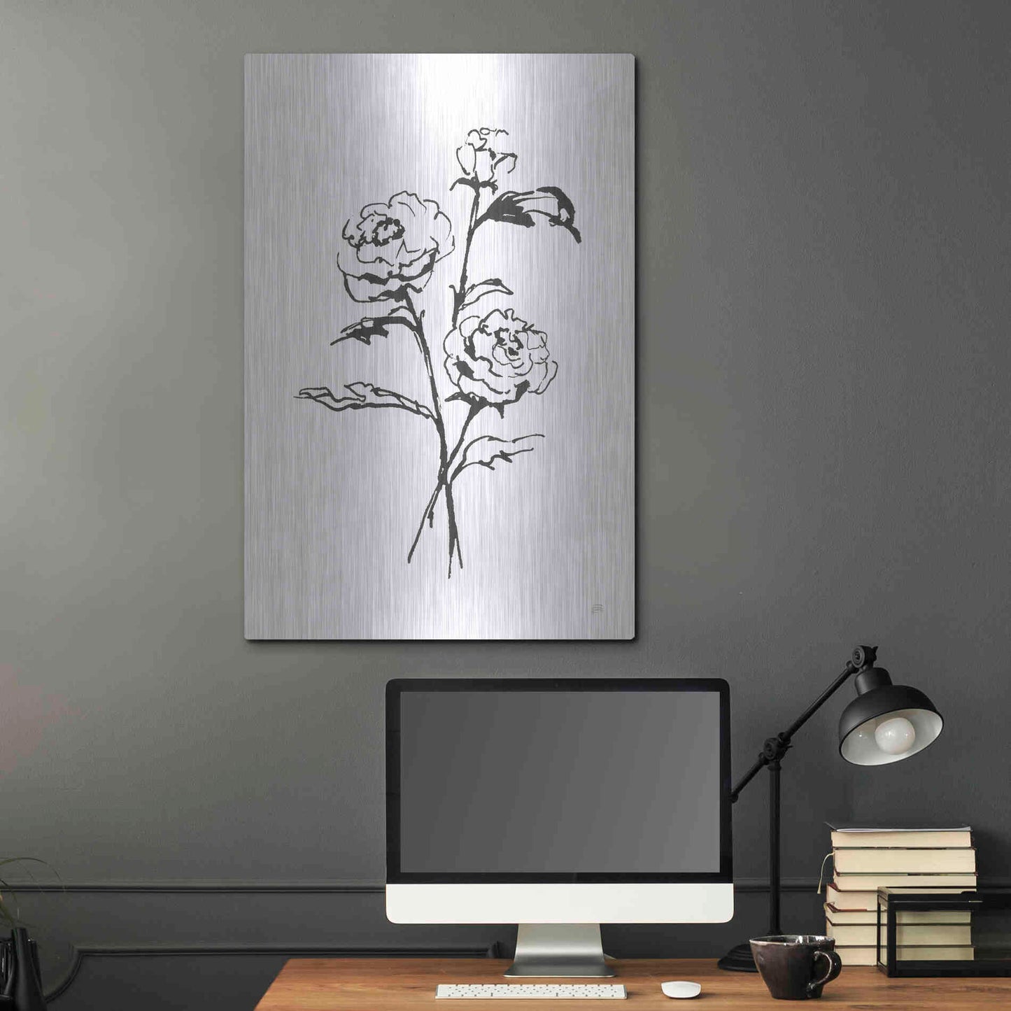 Luxe Metal Art 'Line Ranunculus I' by Chris Paschke, Metal Wall Art,24x36