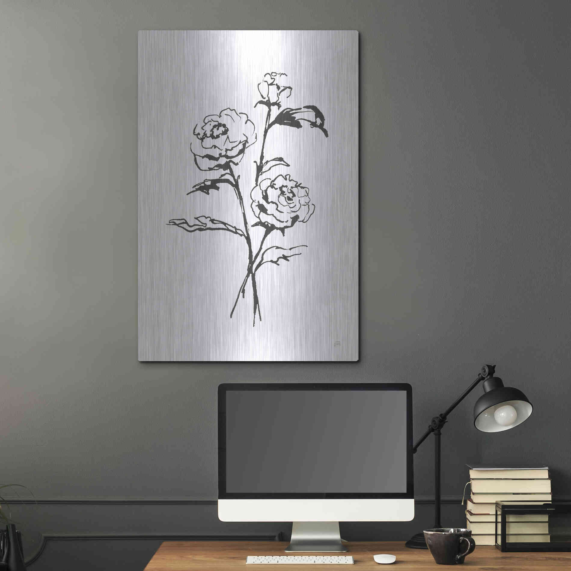 Luxe Metal Art 'Line Ranunculus I' by Chris Paschke, Metal Wall Art,24x36