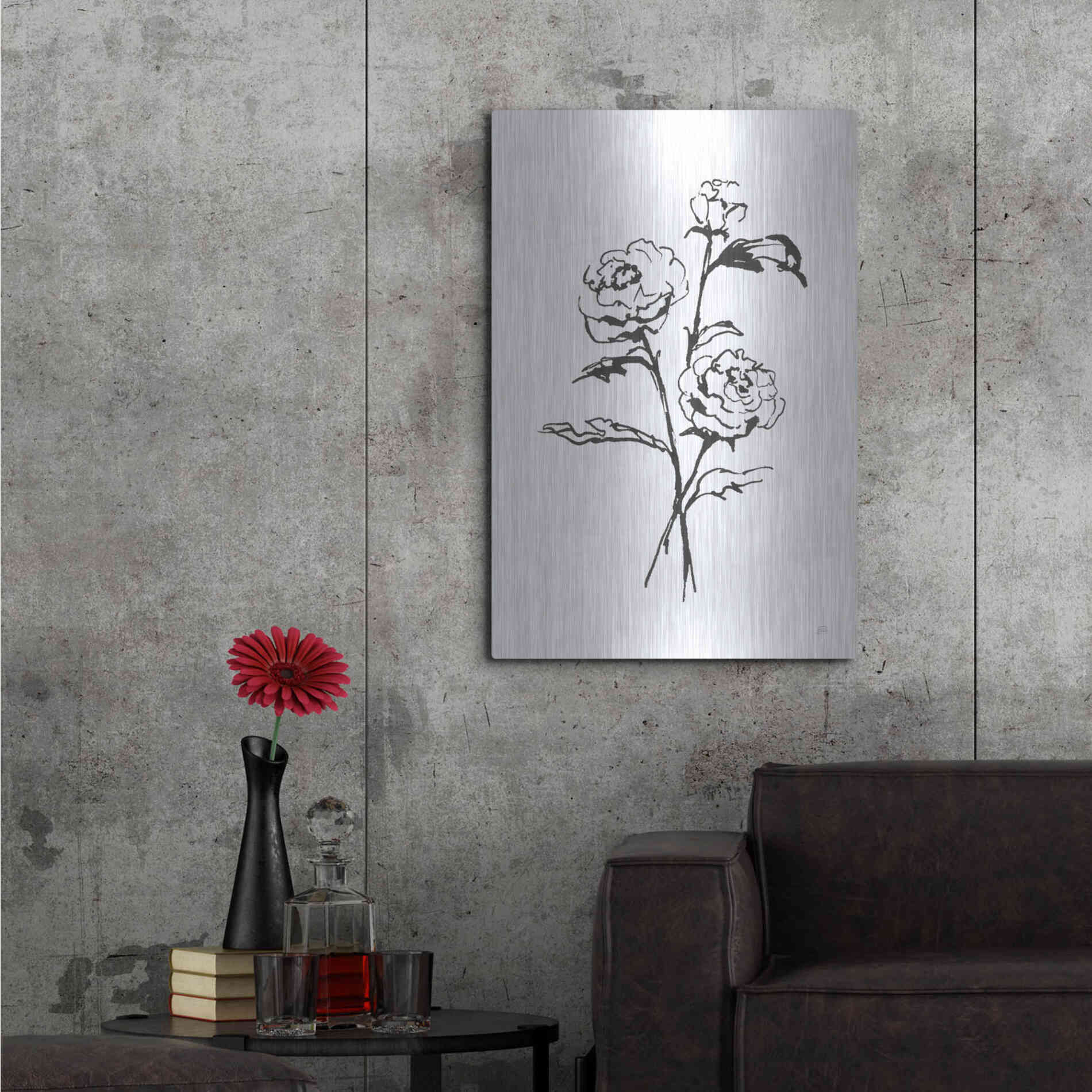 Luxe Metal Art 'Line Ranunculus I' by Chris Paschke, Metal Wall Art,24x36