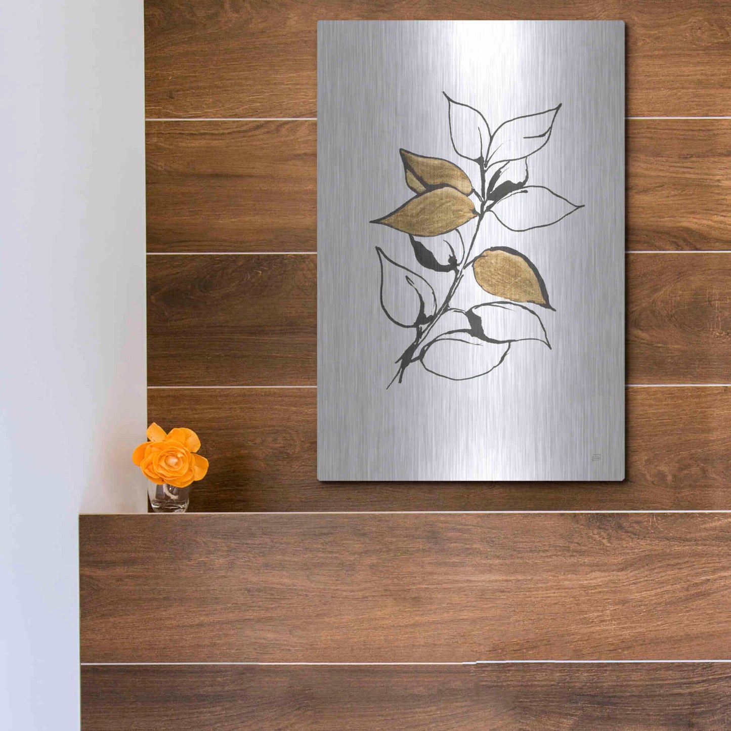 Luxe Metal Art 'Leafed VII' by Chris Paschke, Metal Wall Art,12x16