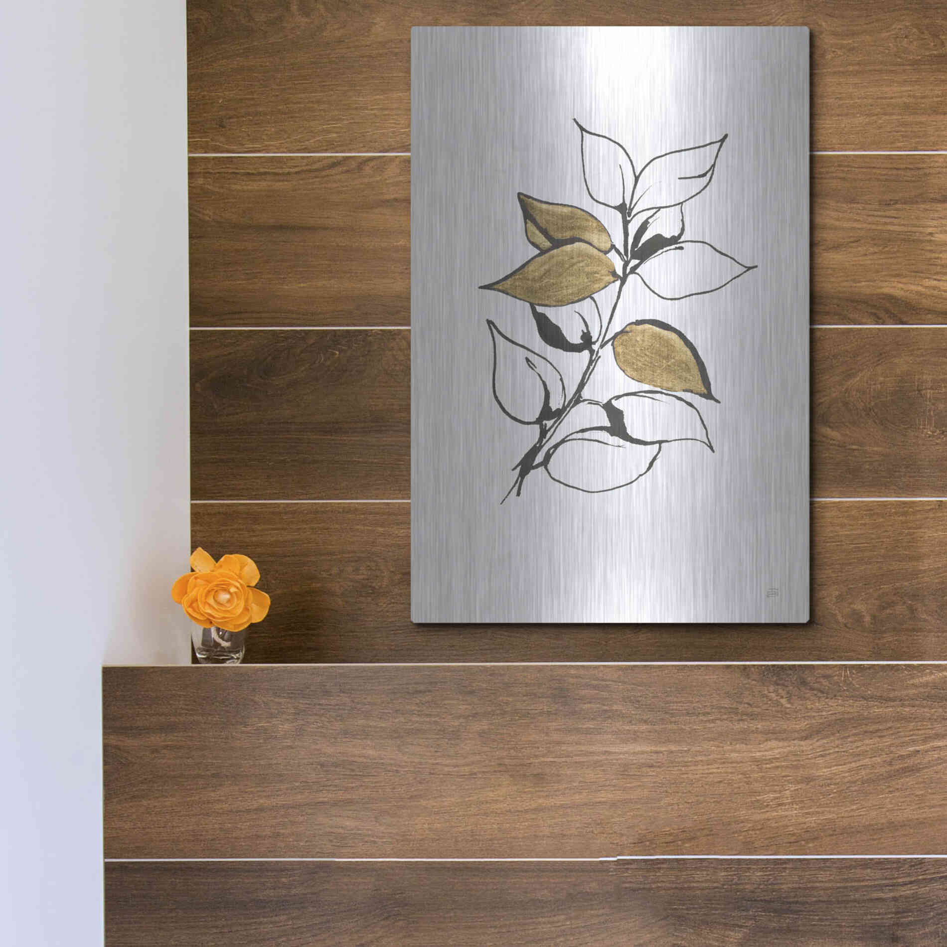 Luxe Metal Art 'Leafed VII' by Chris Paschke, Metal Wall Art,12x16