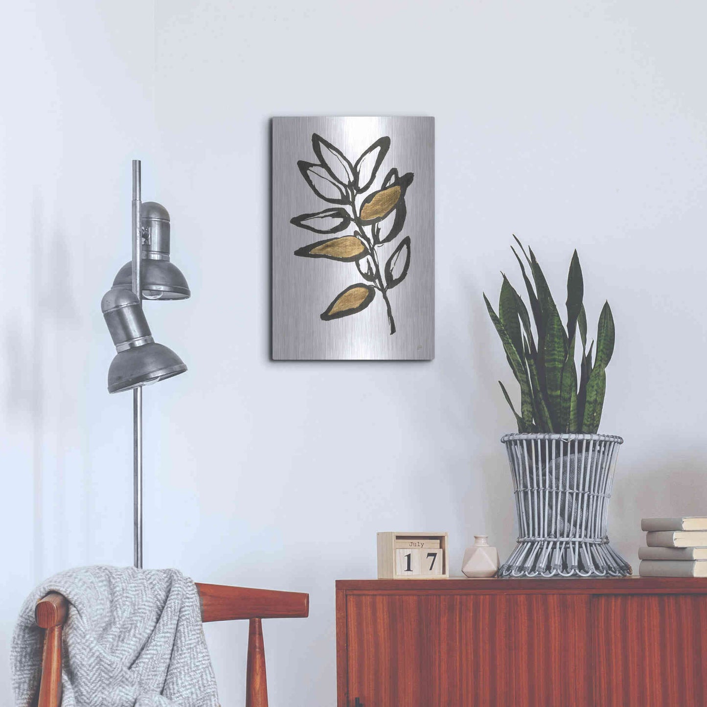 Luxe Metal Art 'Leafed X' by Chris Paschke, Metal Wall Art,16x24