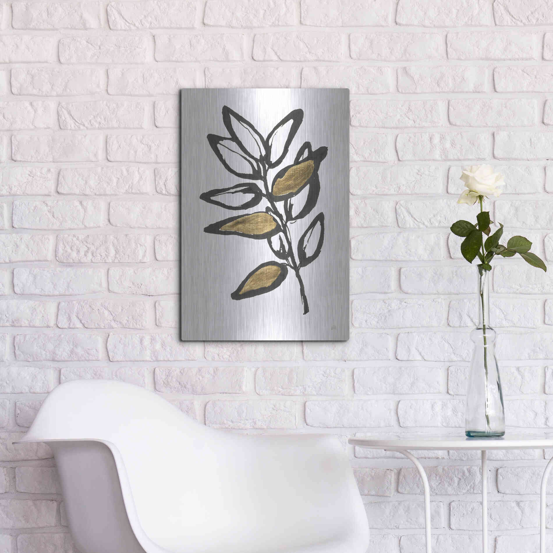 Luxe Metal Art 'Leafed X' by Chris Paschke, Metal Wall Art,16x24