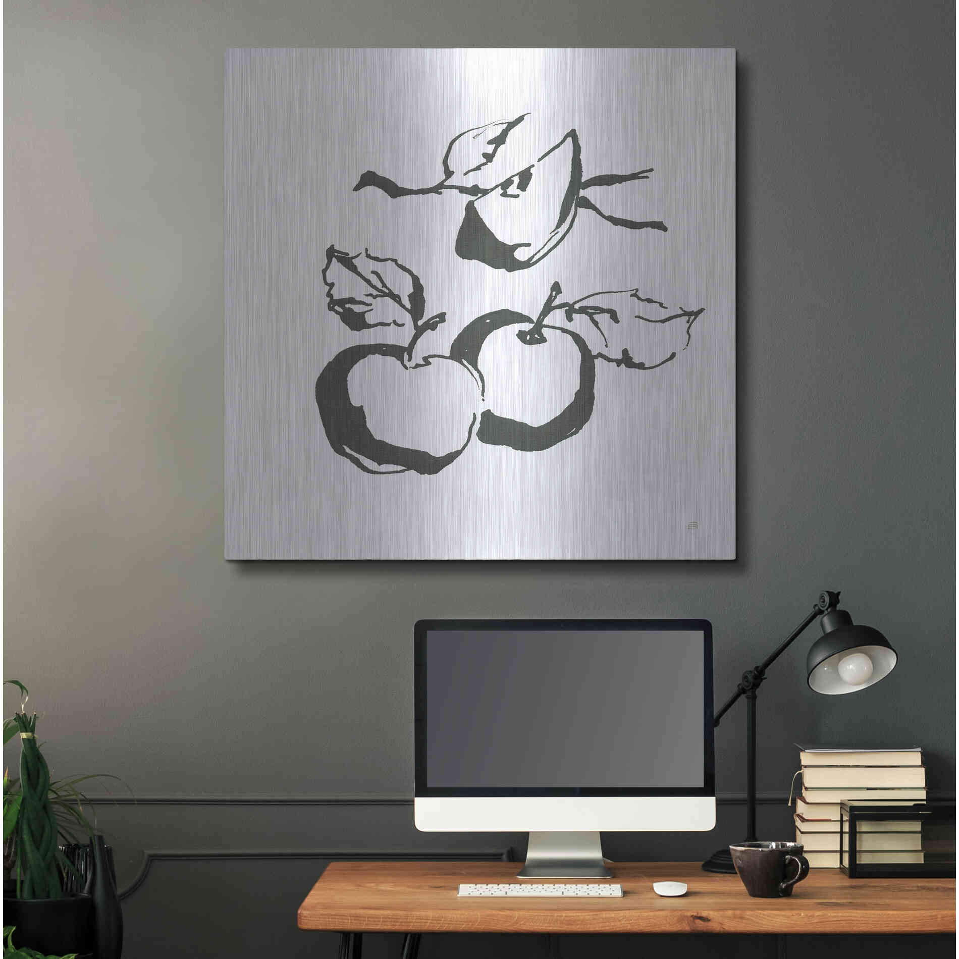 Luxe Metal Art 'Apples BW' by Chris Paschke, Metal Wall Art,36x36