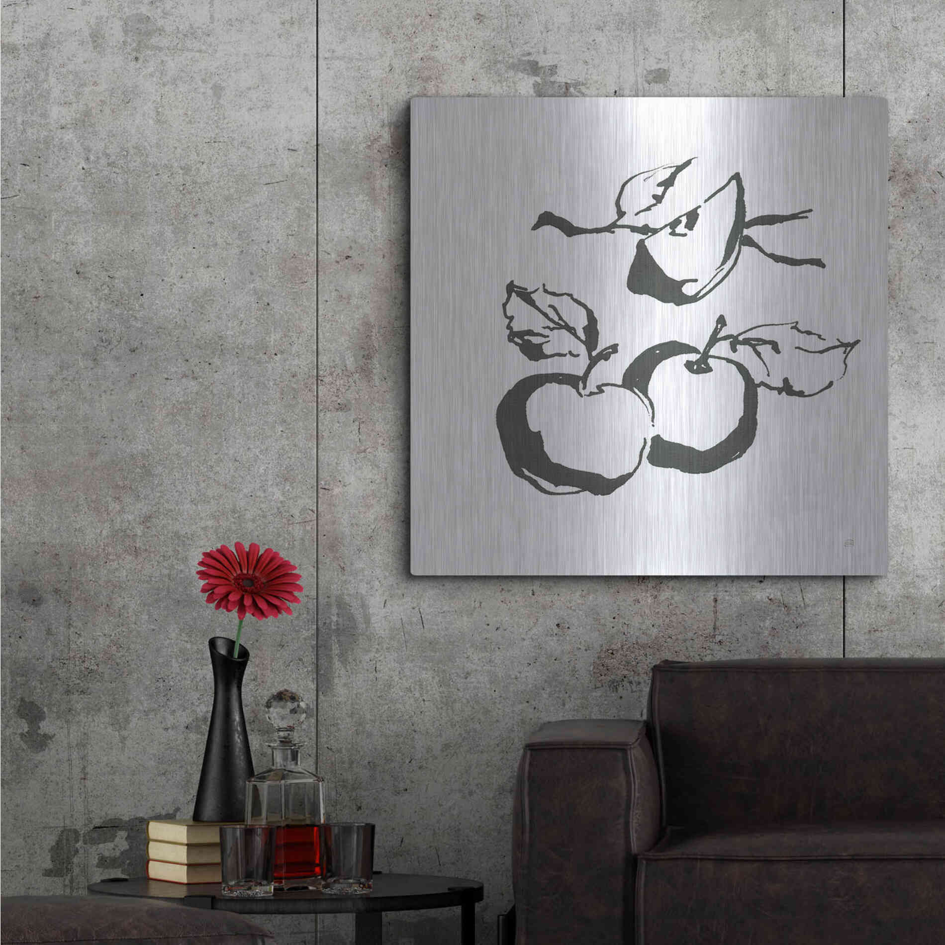 Luxe Metal Art 'Apples BW' by Chris Paschke, Metal Wall Art,36x36