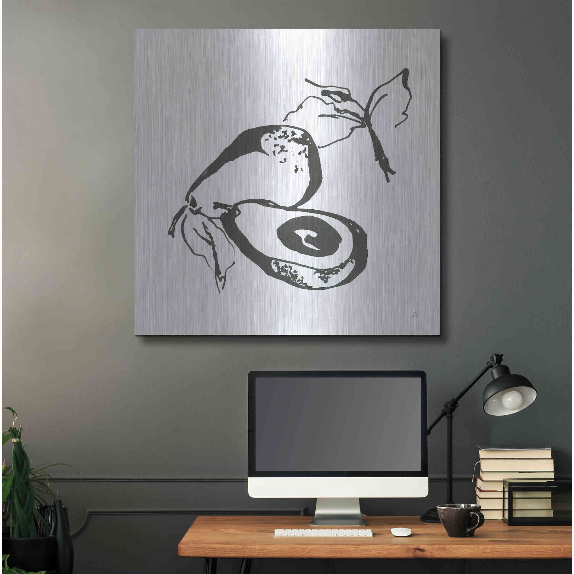 Luxe Metal Art 'Avacado I BW' by Chris Paschke, Metal Wall Art,36x36