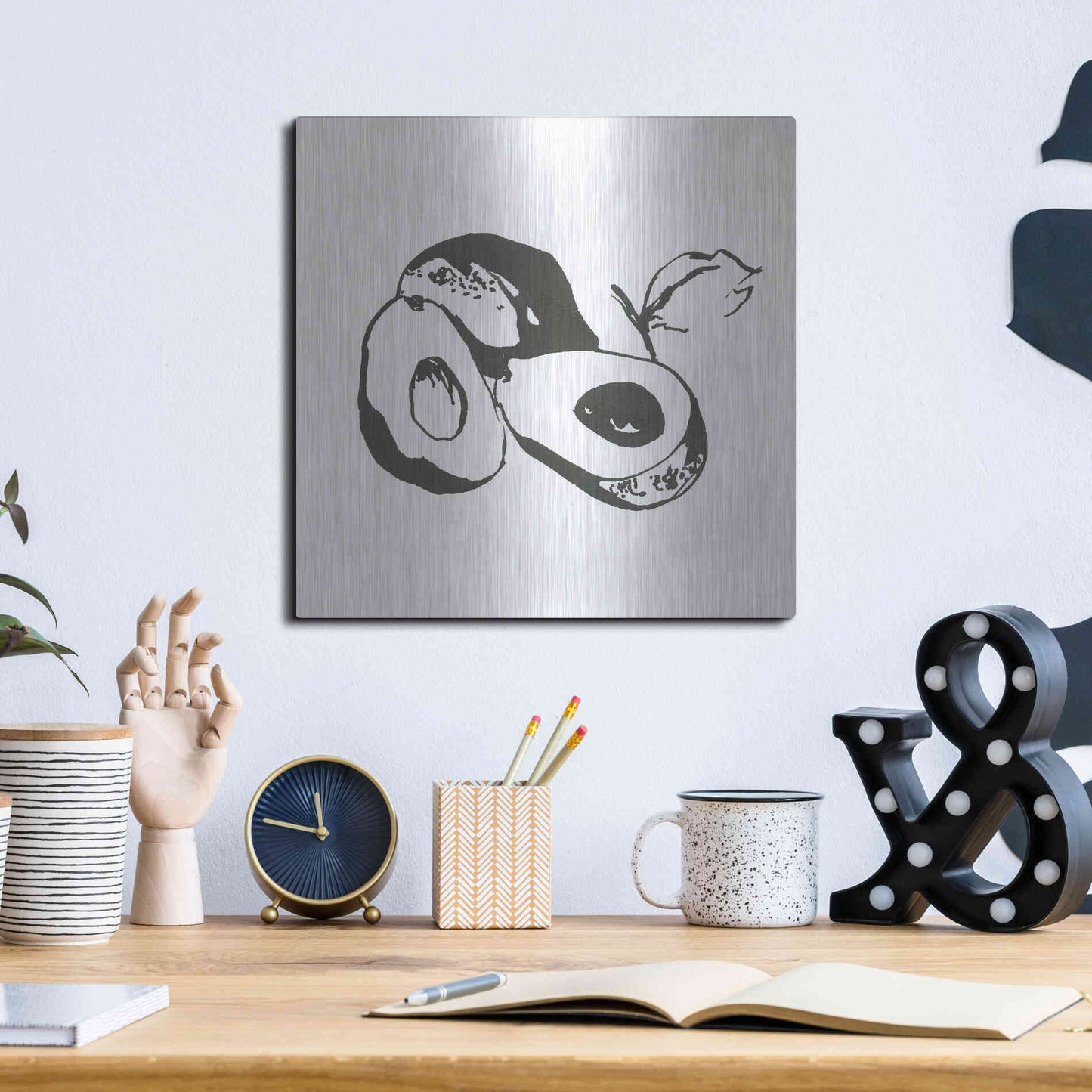 Luxe Metal Art 'Avacado II BW' by Chris Paschke, Metal Wall Art,12x12