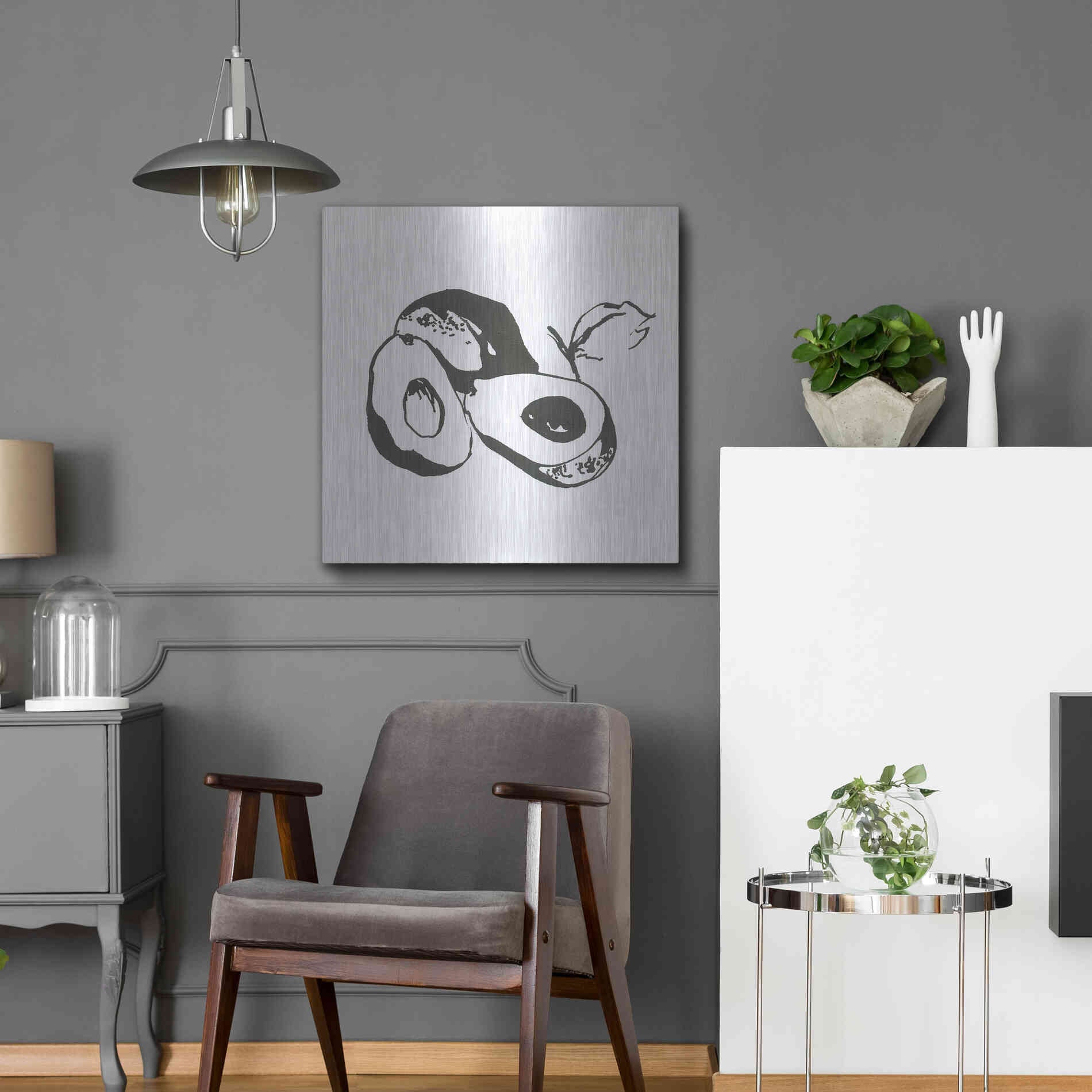 Luxe Metal Art 'Avacado II BW' by Chris Paschke, Metal Wall Art,24x24