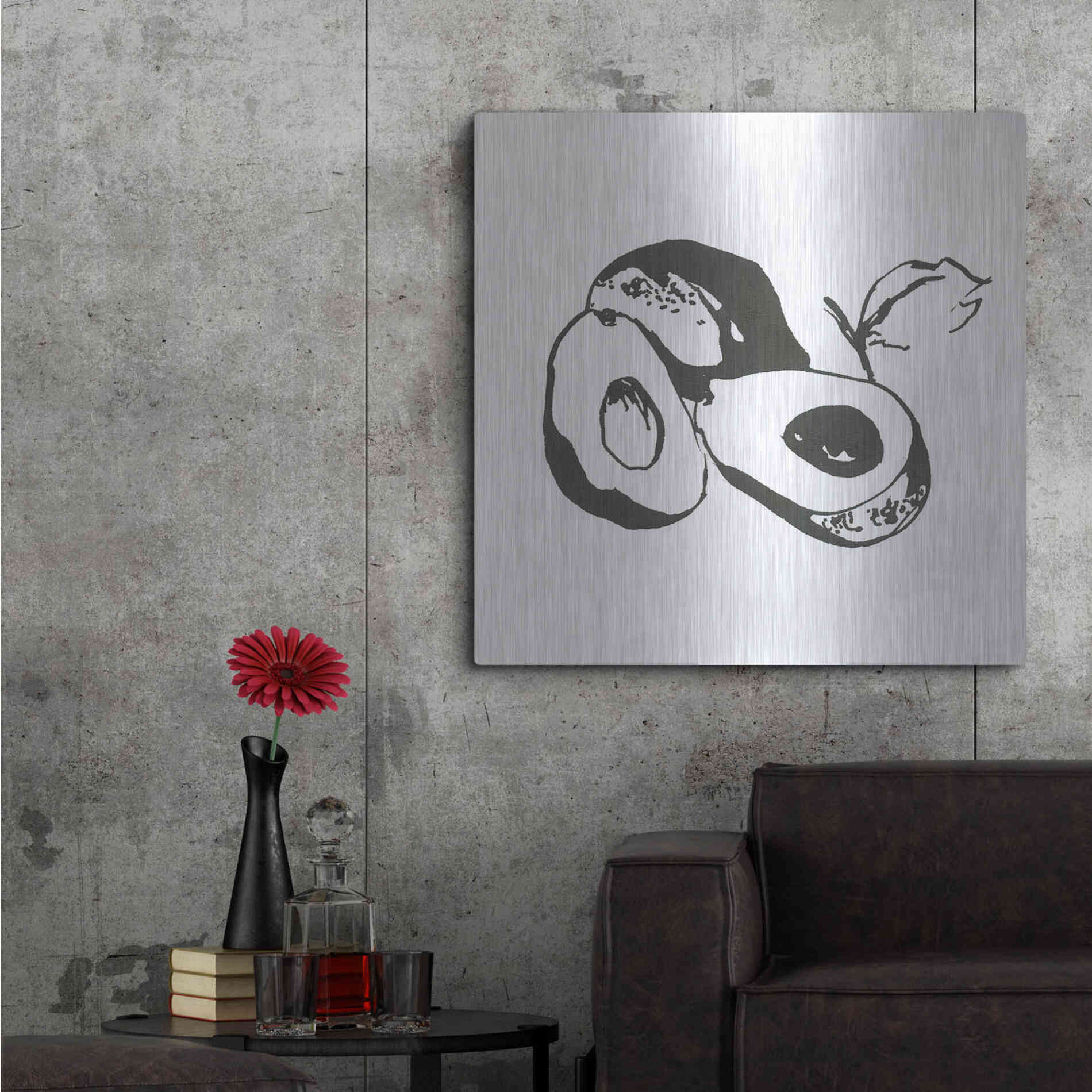 Luxe Metal Art 'Avacado II BW' by Chris Paschke, Metal Wall Art,36x36