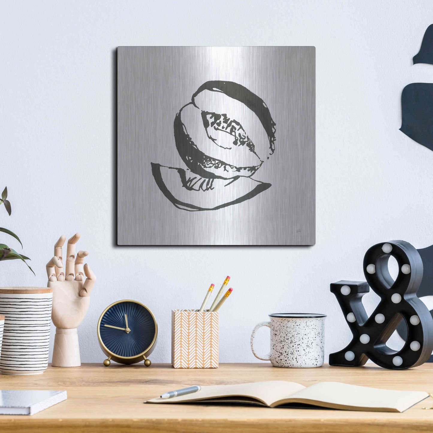 Luxe Metal Art 'Cantaloupe I BW' by Chris Paschke, Metal Wall Art,12x12