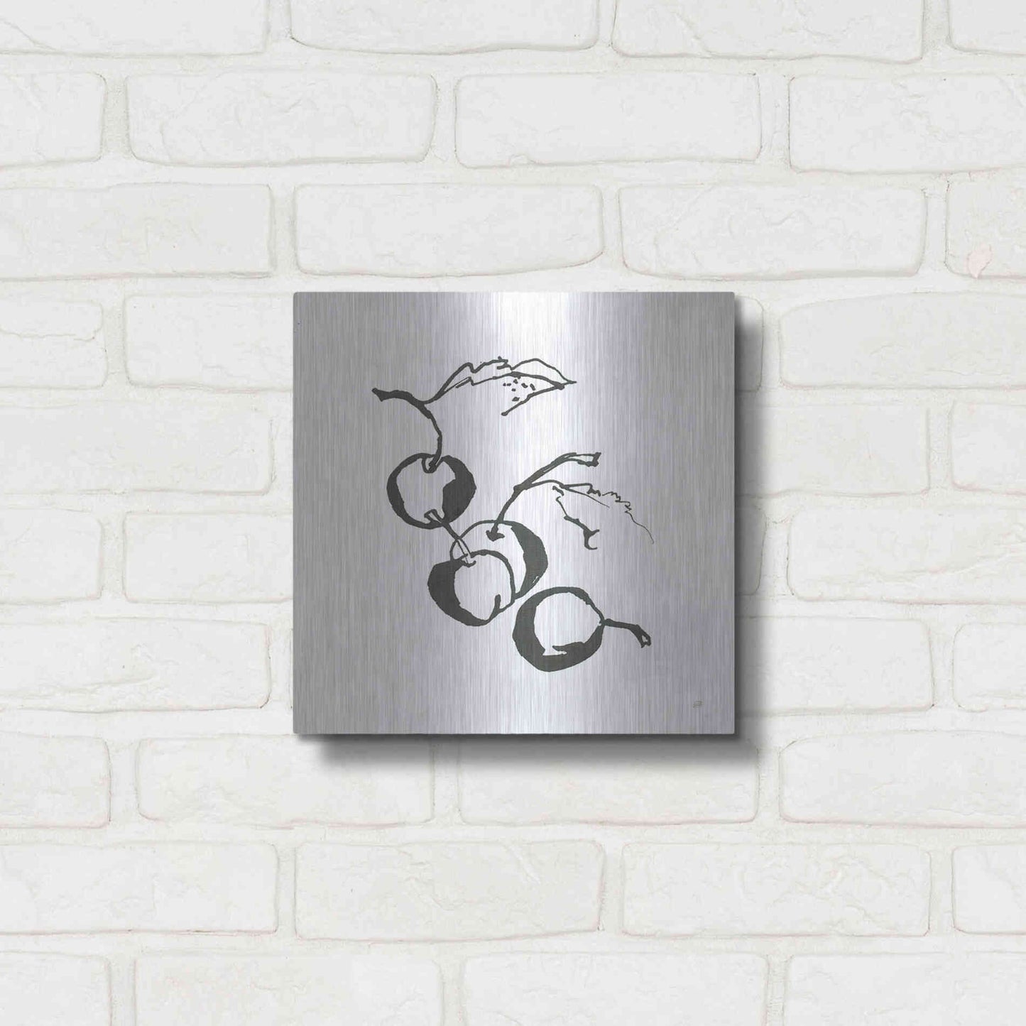 Luxe Metal Art 'Cherries BW' by Chris Paschke, Metal Wall Art,12x12