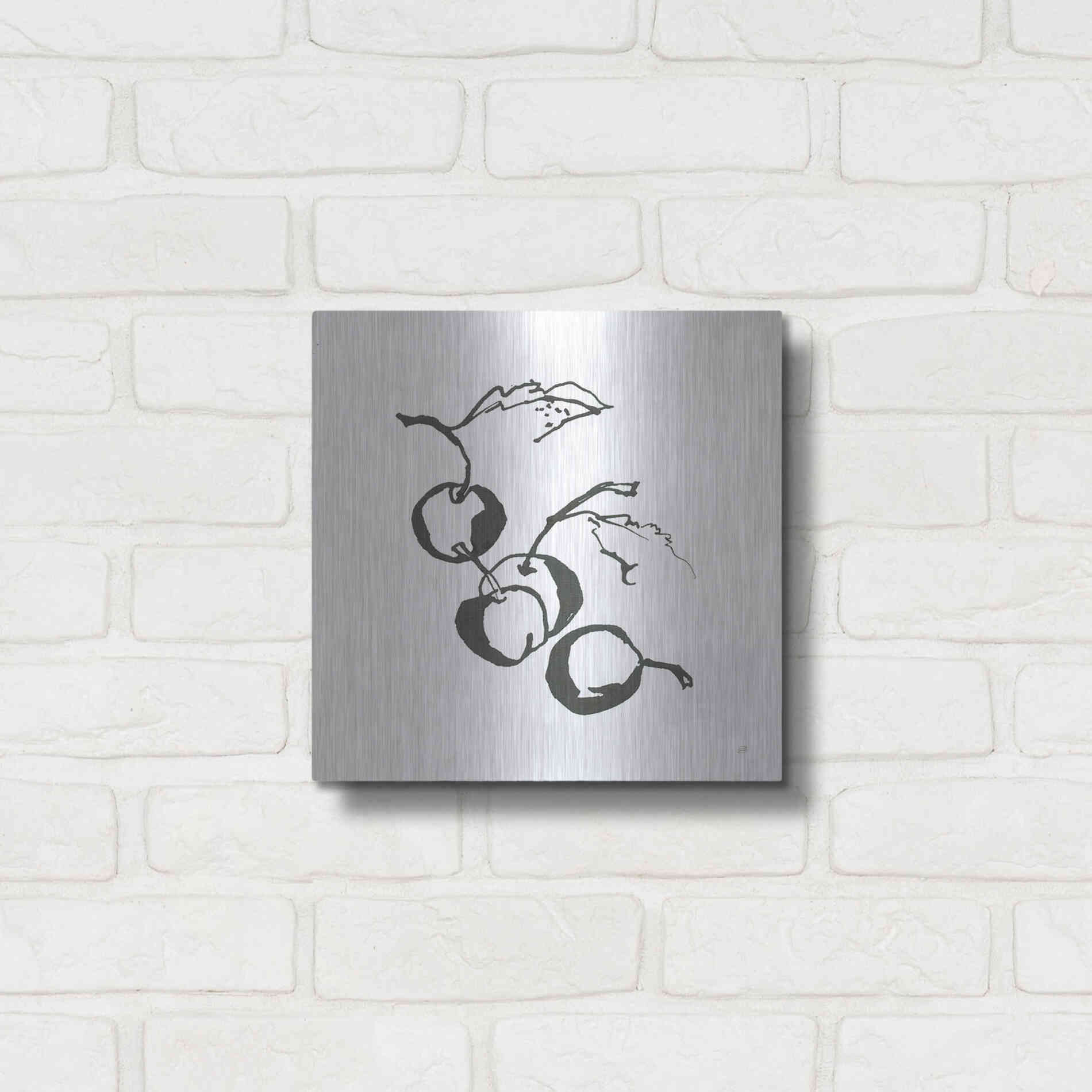 Luxe Metal Art 'Cherries BW' by Chris Paschke, Metal Wall Art,12x12