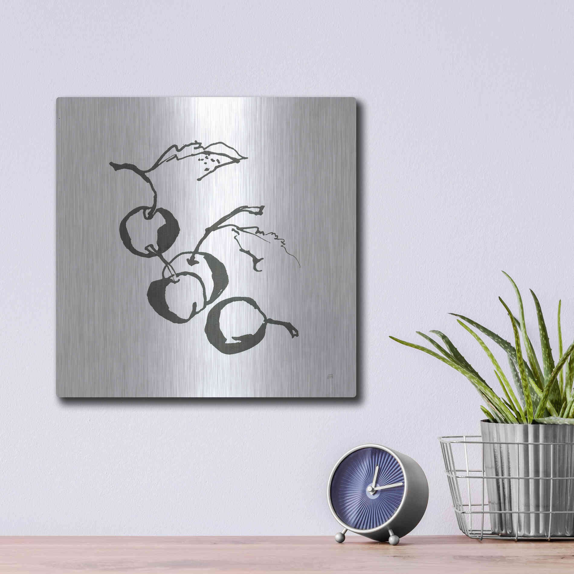 Luxe Metal Art 'Cherries BW' by Chris Paschke, Metal Wall Art,12x12