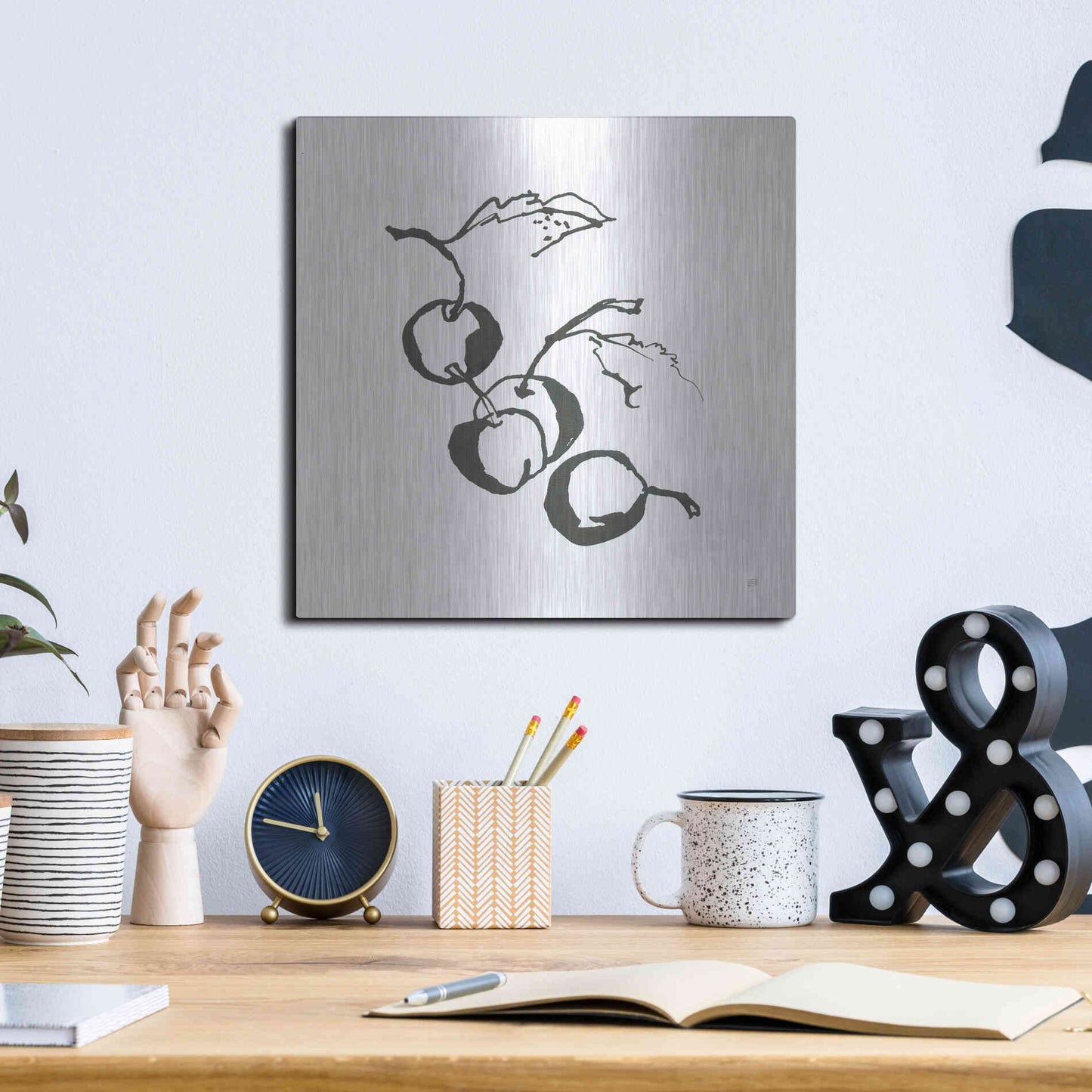 Luxe Metal Art 'Cherries BW' by Chris Paschke, Metal Wall Art,12x12