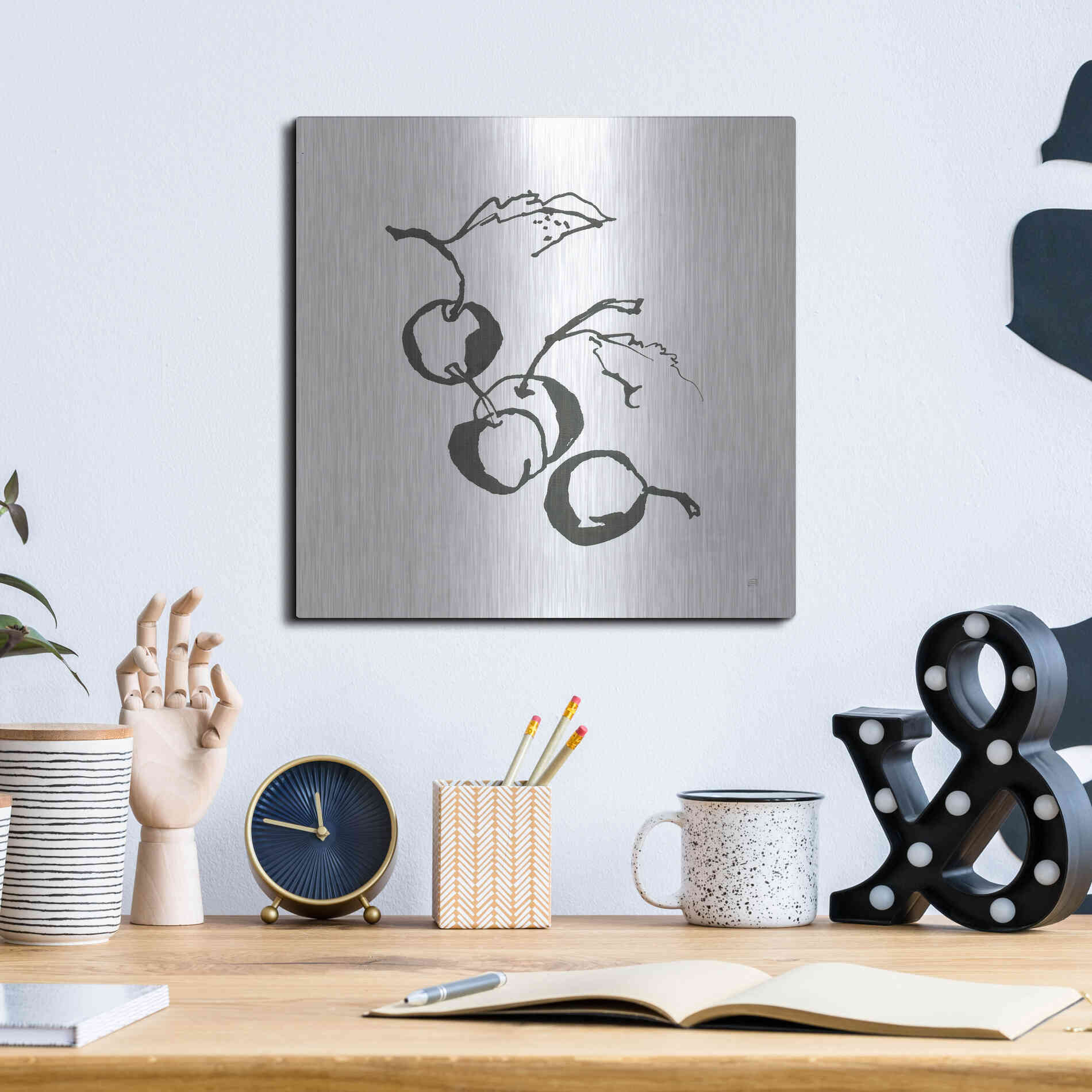 Luxe Metal Art 'Cherries BW' by Chris Paschke, Metal Wall Art,12x12