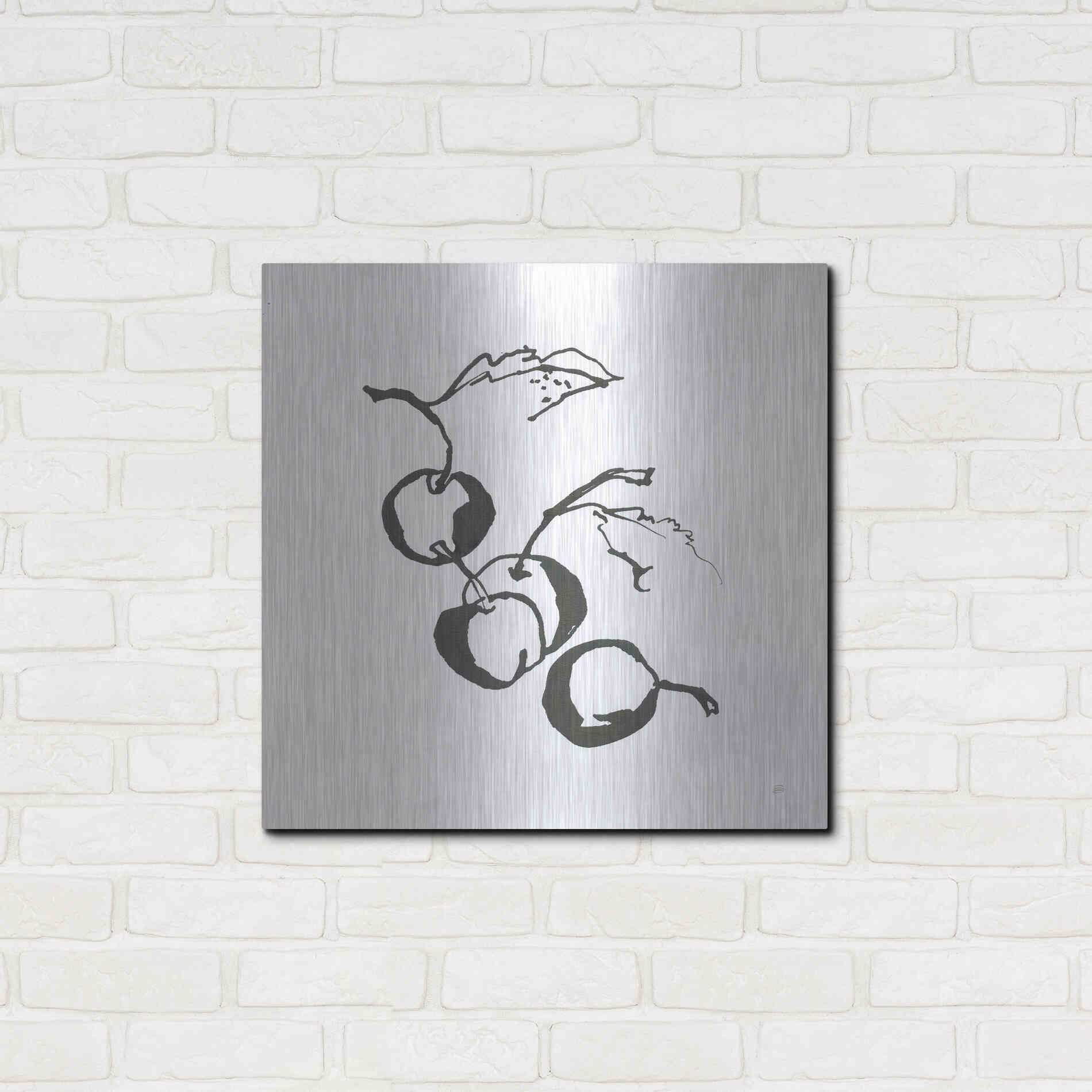 Luxe Metal Art 'Cherries BW' by Chris Paschke, Metal Wall Art,24x24