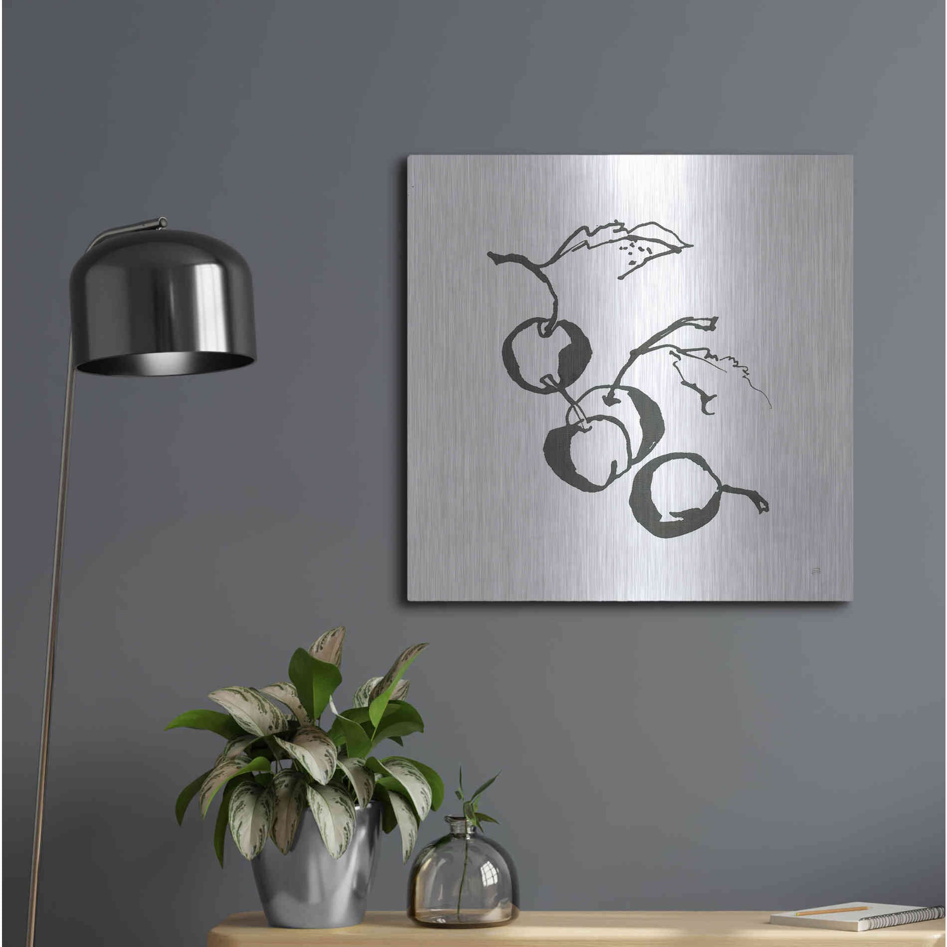 Luxe Metal Art 'Cherries BW' by Chris Paschke, Metal Wall Art,24x24