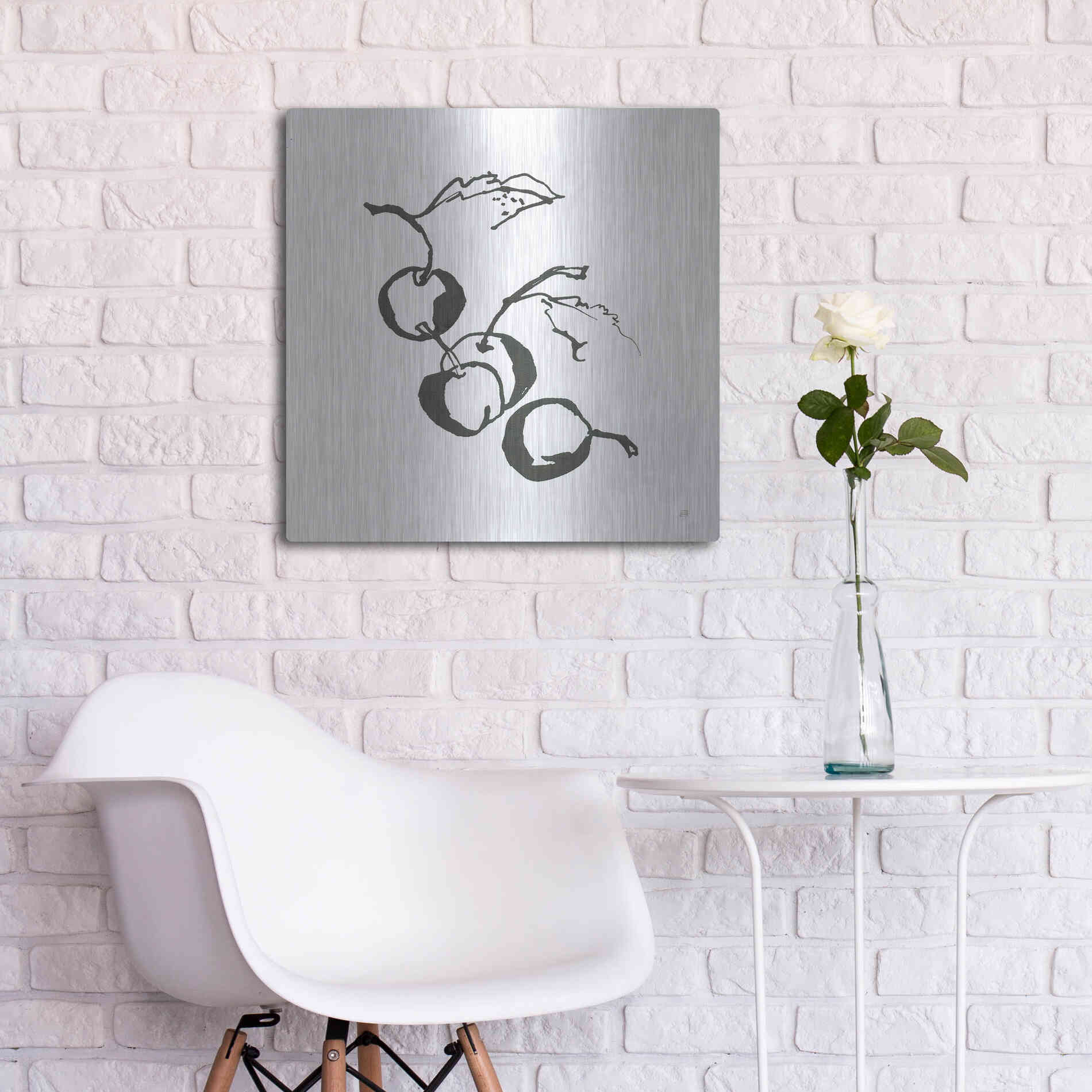 Luxe Metal Art 'Cherries BW' by Chris Paschke, Metal Wall Art,24x24