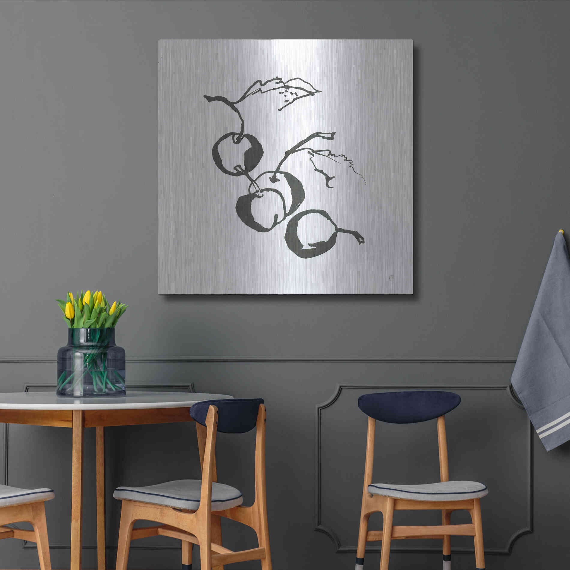 Luxe Metal Art 'Cherries BW' by Chris Paschke, Metal Wall Art,36x36