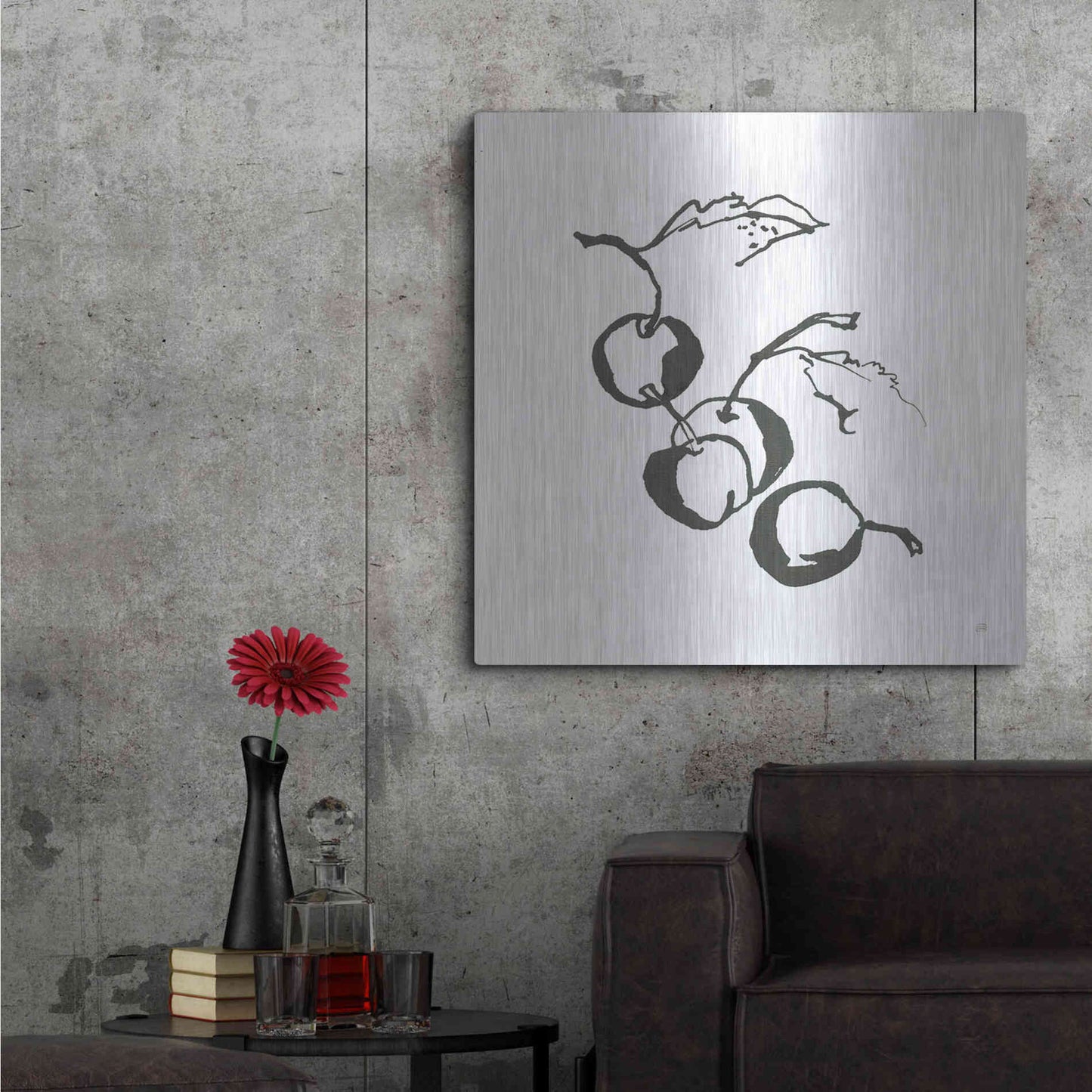 Luxe Metal Art 'Cherries BW' by Chris Paschke, Metal Wall Art,36x36