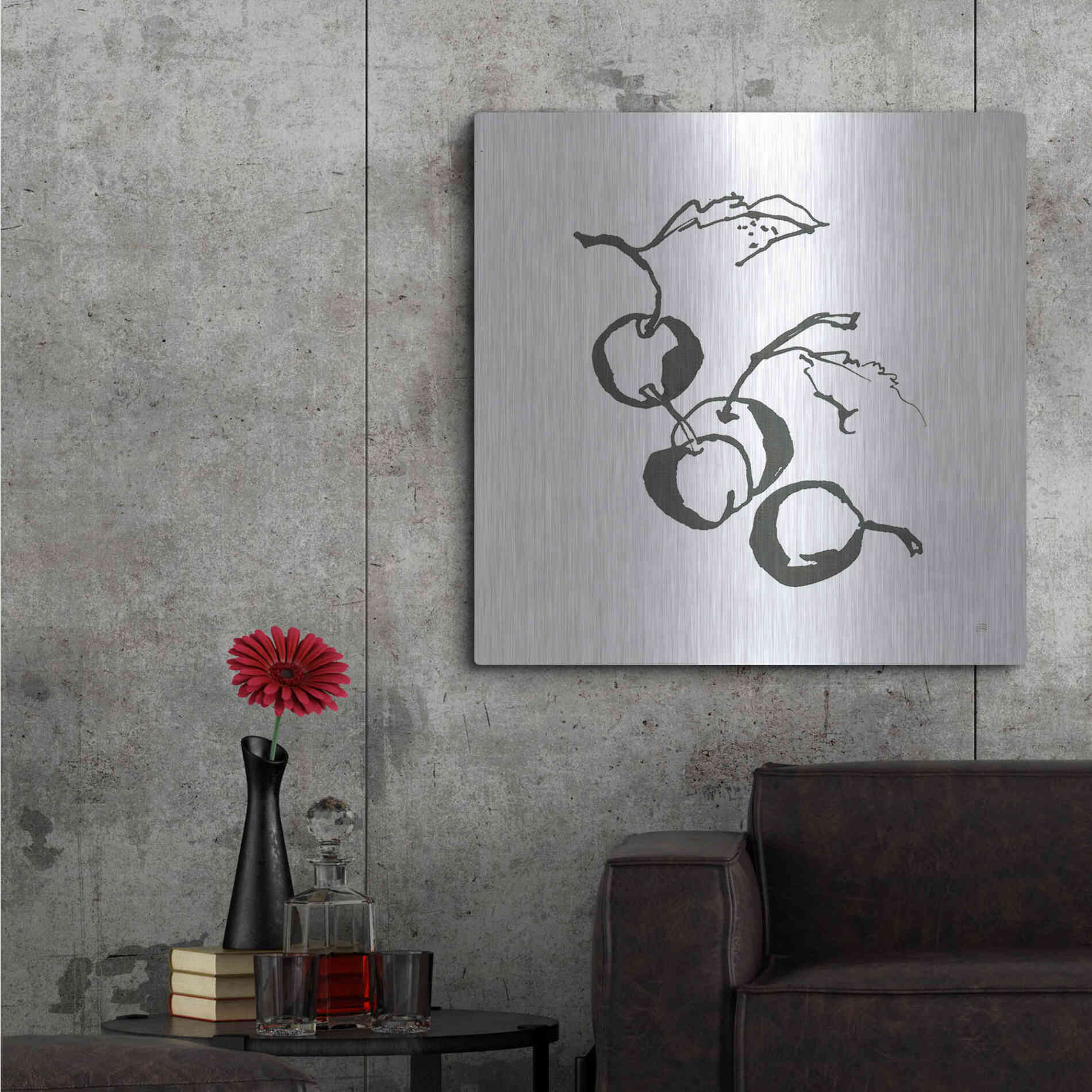 Luxe Metal Art 'Cherries BW' by Chris Paschke, Metal Wall Art,36x36