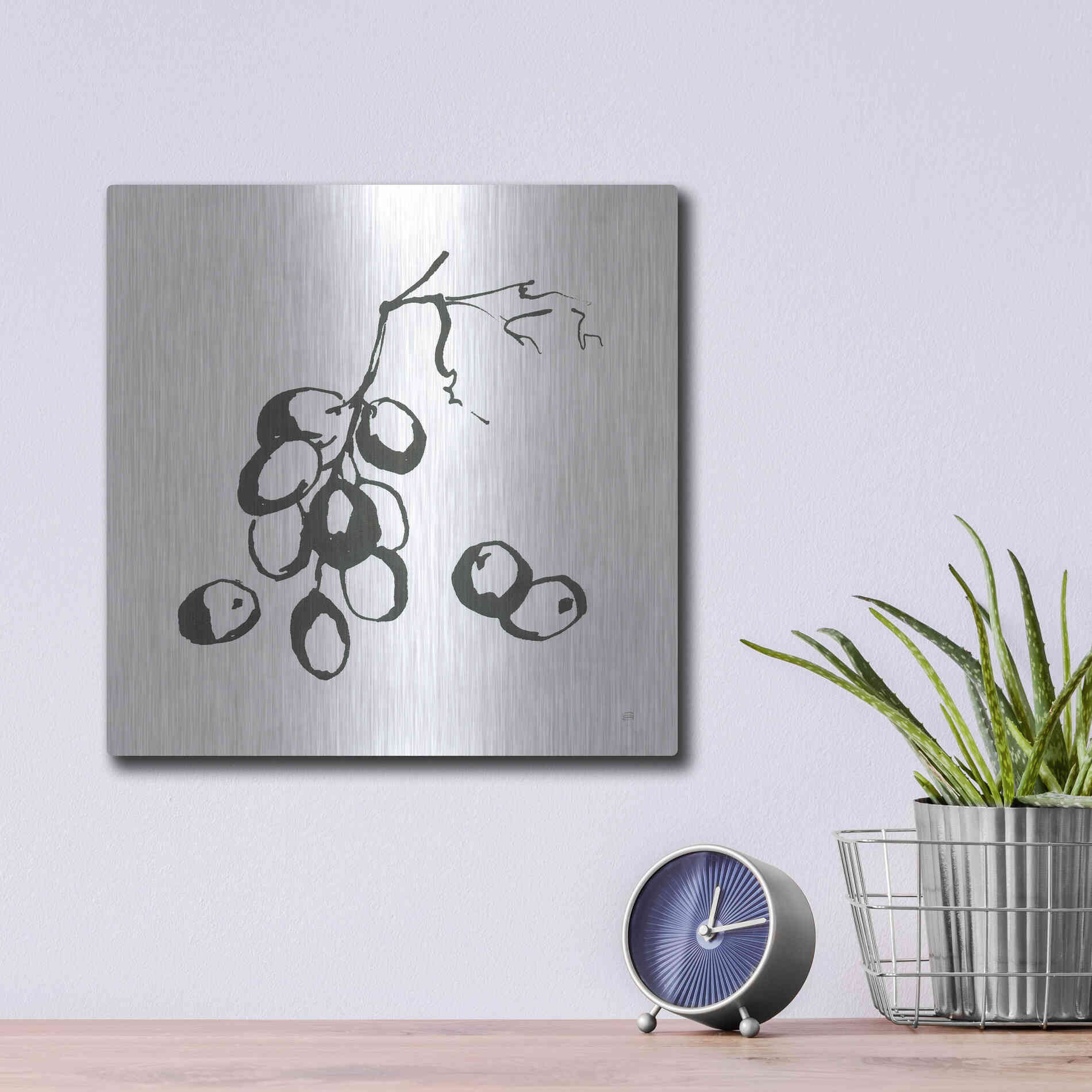 Luxe Metal Art 'Grapes I BW' by Chris Paschke, Metal Wall Art,12x12