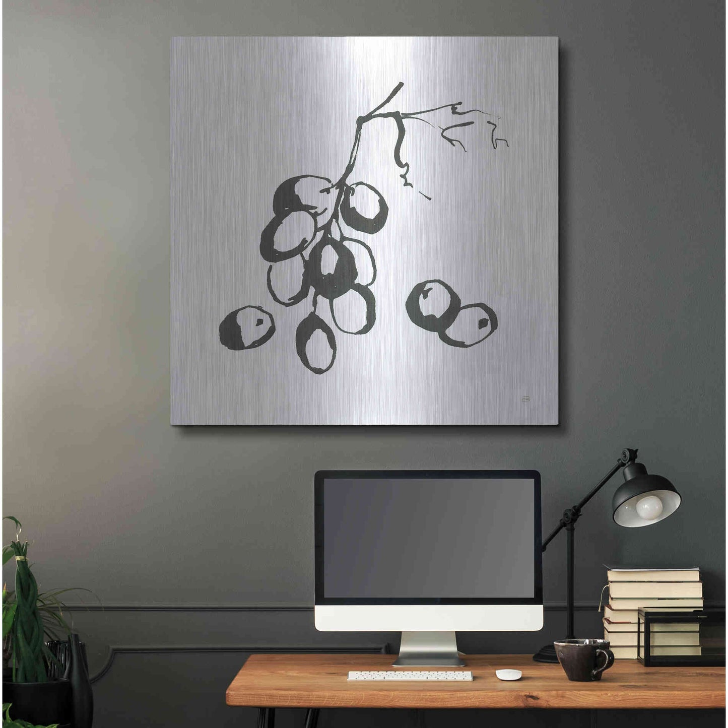 Luxe Metal Art 'Grapes I BW' by Chris Paschke, Metal Wall Art,36x36