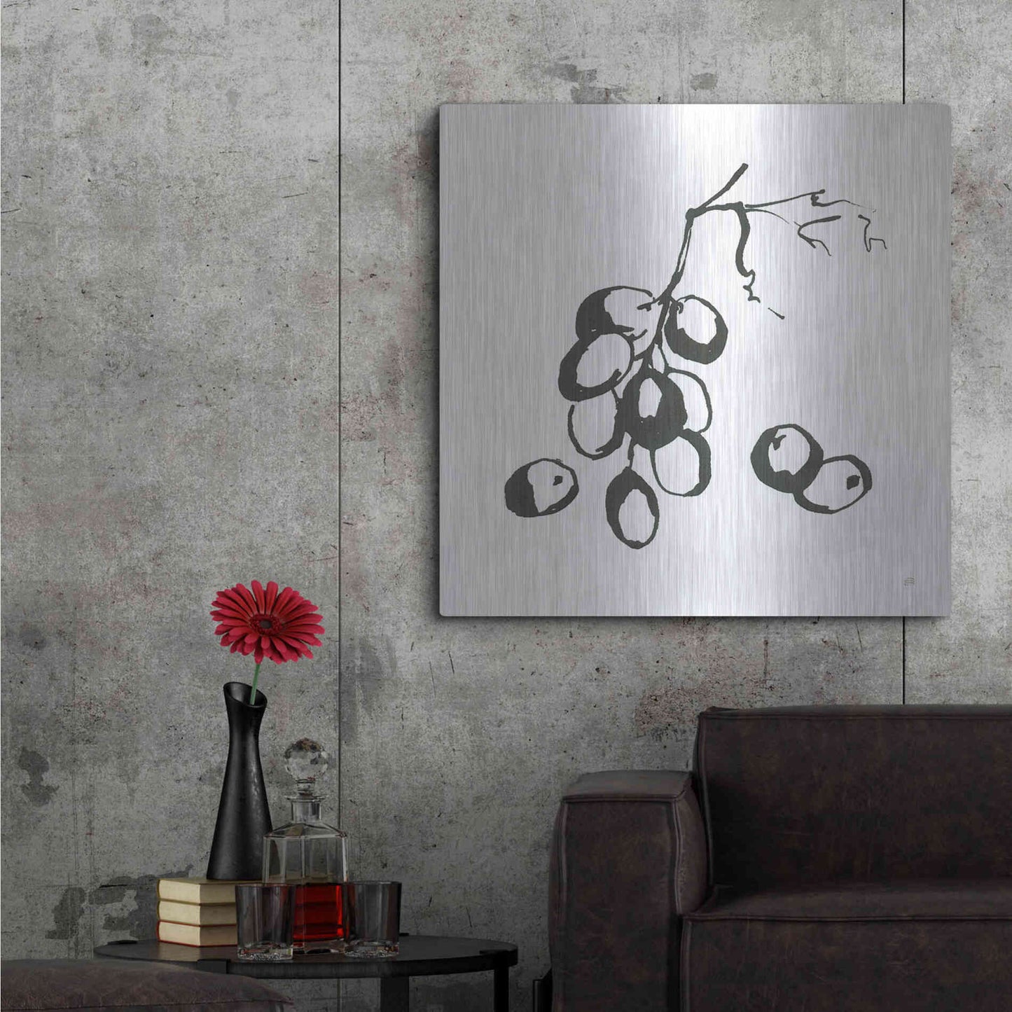 Luxe Metal Art 'Grapes I BW' by Chris Paschke, Metal Wall Art,36x36