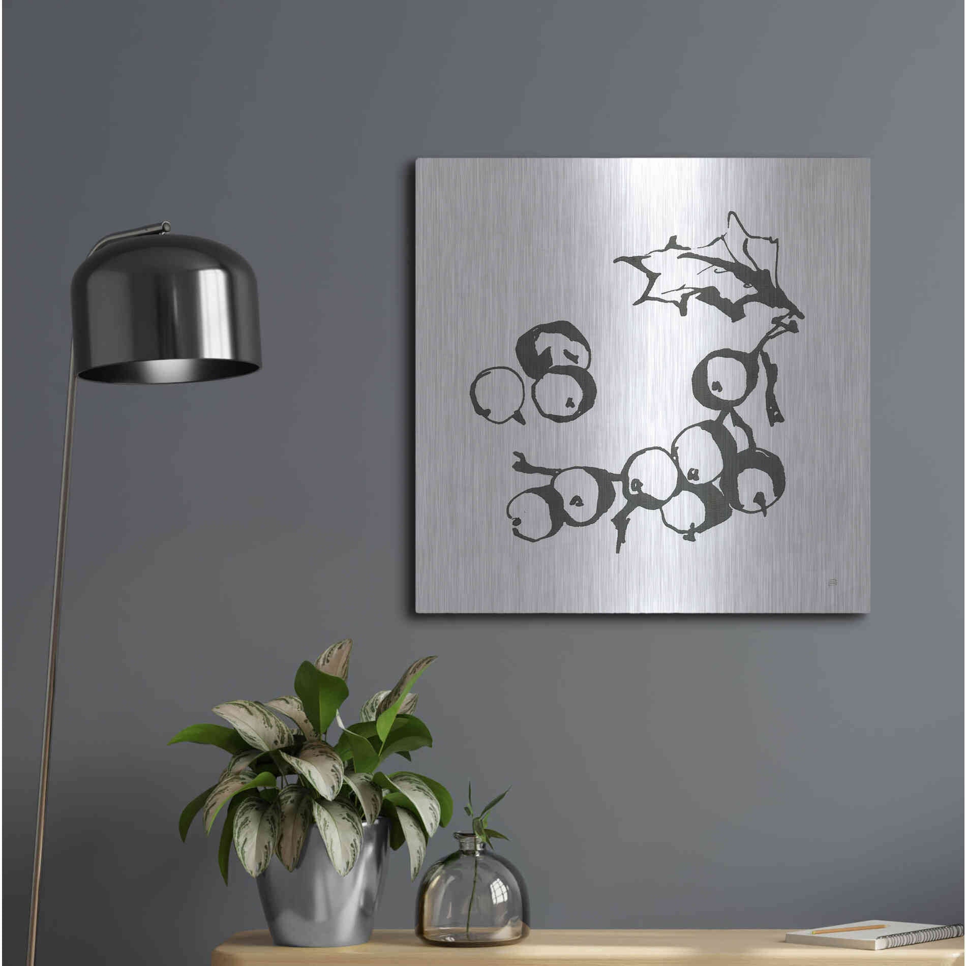 Luxe Metal Art 'Grapes II BW' by Chris Paschke, Metal Wall Art,24x24