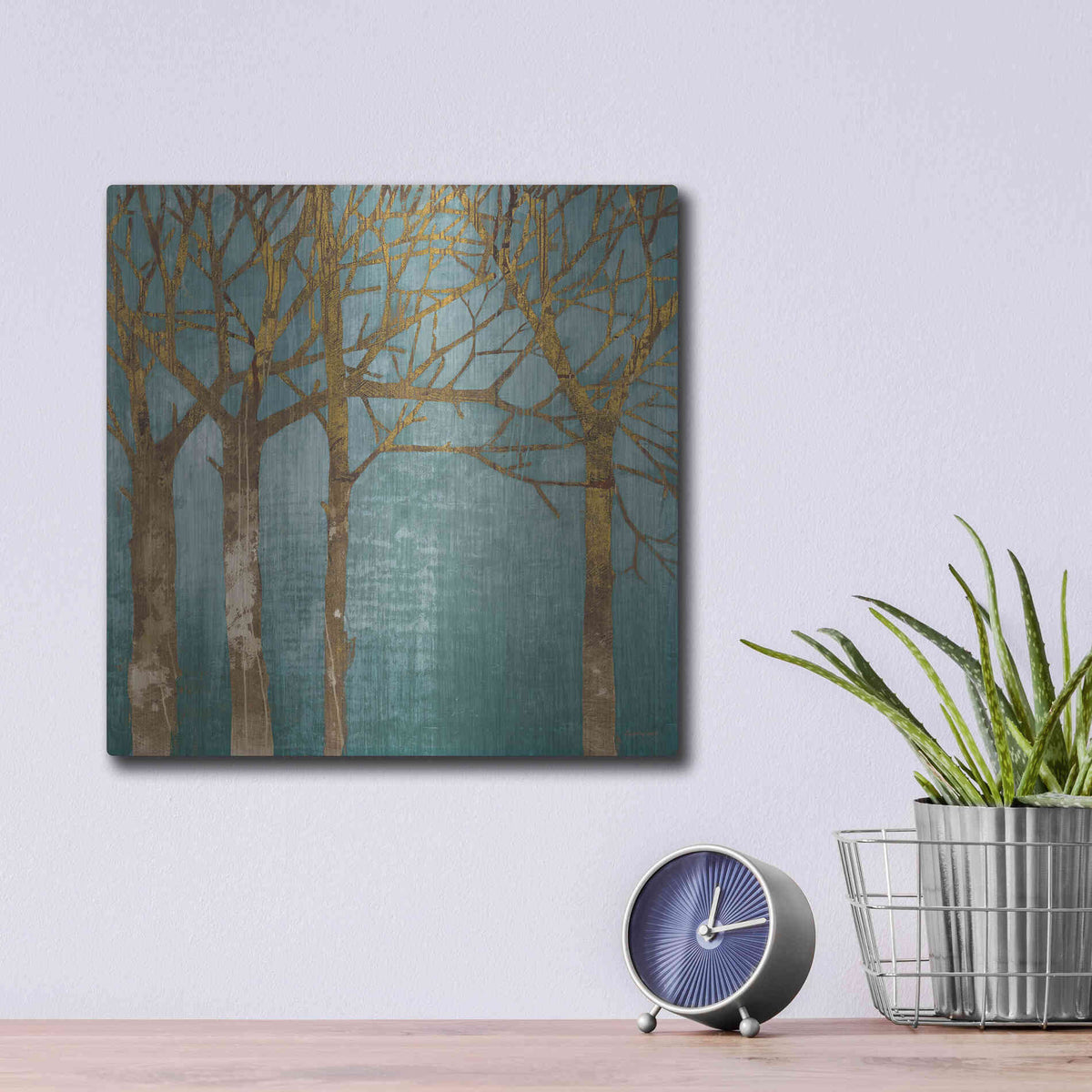 Luxe Metal Art 'Golden Day Turquoise' by Kathrine Lovell, Metal Wall Art,12x12