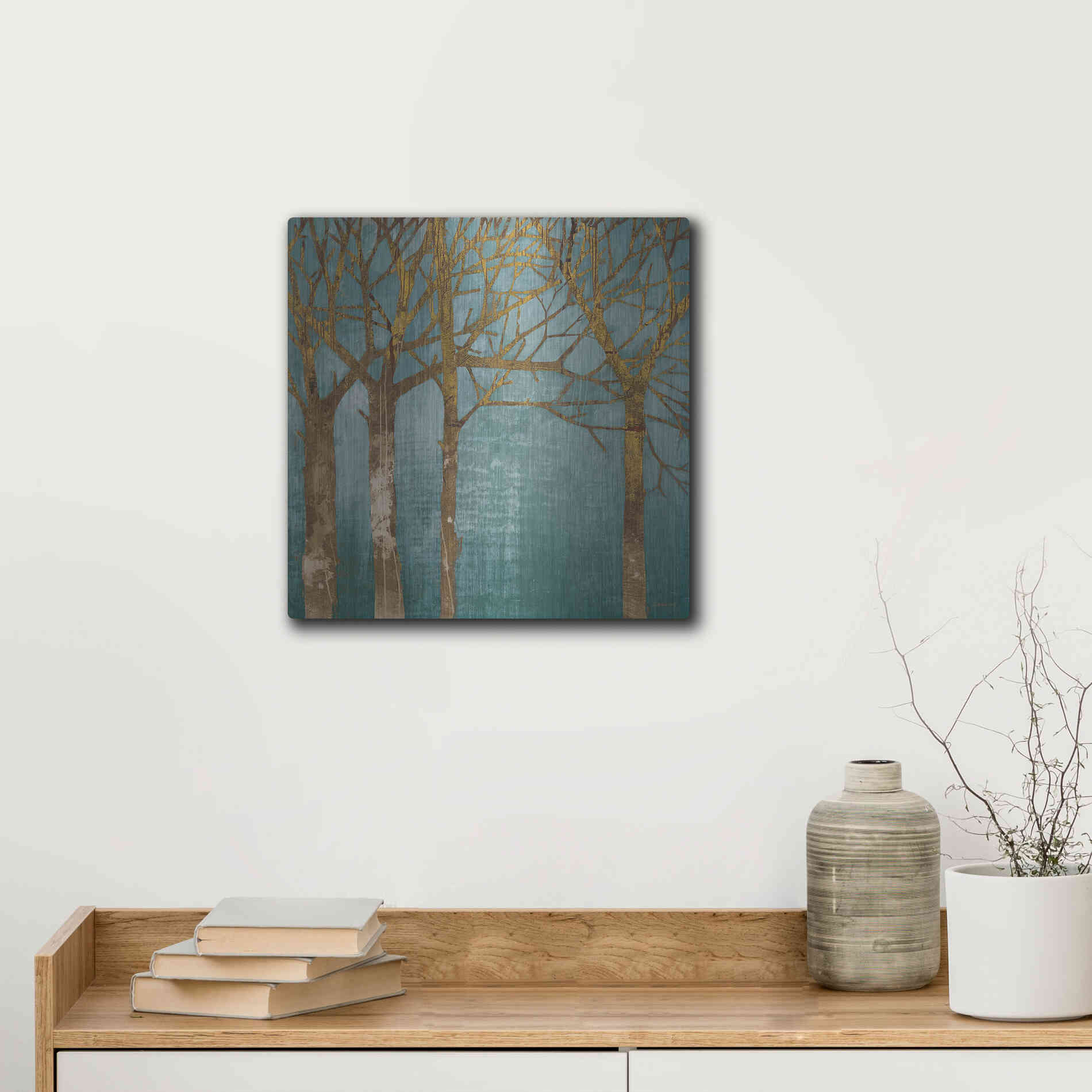Luxe Metal Art 'Golden Day Turquoise' by Kathrine Lovell, Metal Wall Art,12x12
