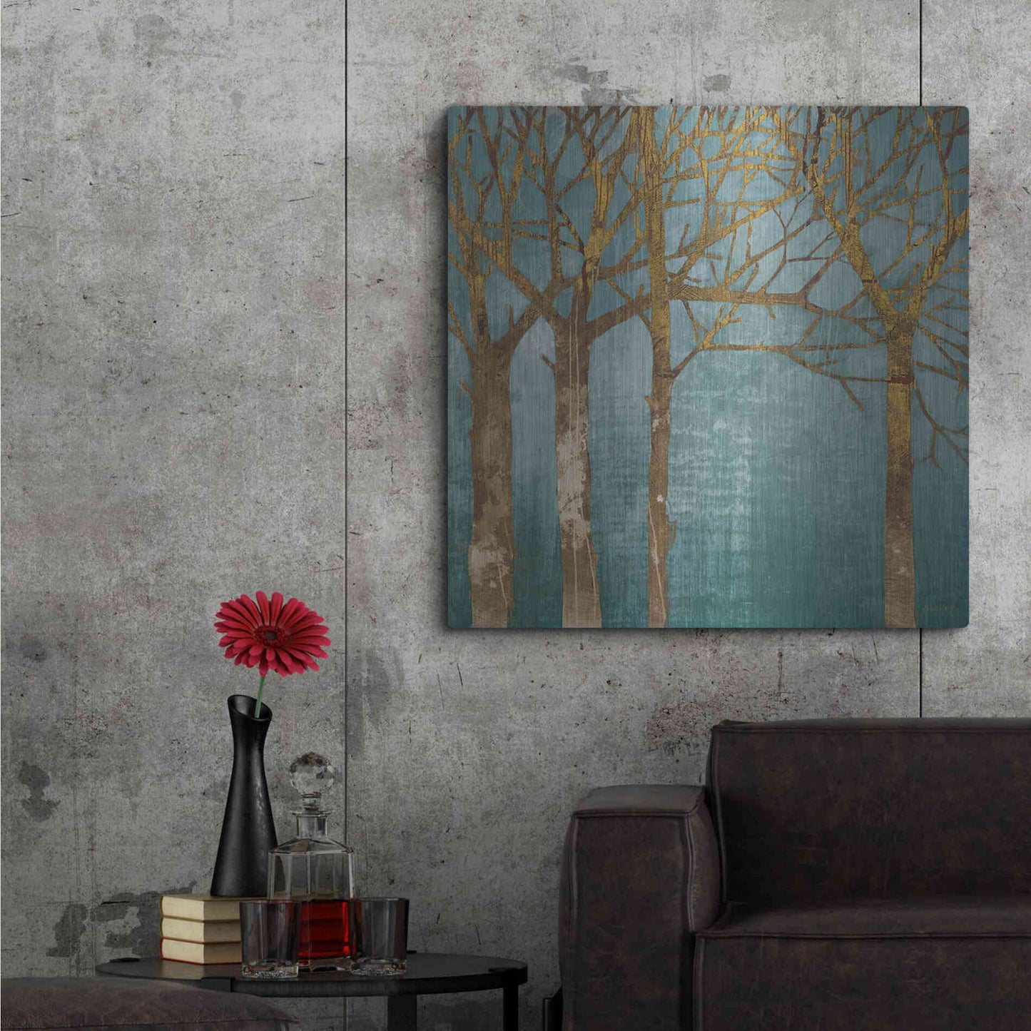 Luxe Metal Art 'Golden Day Turquoise' by Kathrine Lovell, Metal Wall Art,36x36