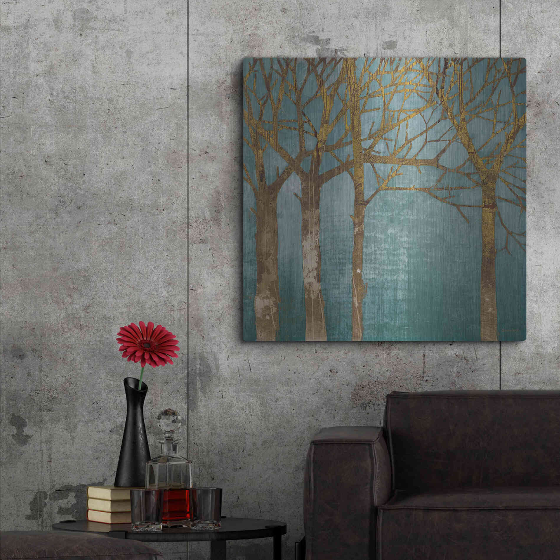 Luxe Metal Art 'Golden Day Turquoise' by Kathrine Lovell, Metal Wall Art,36x36