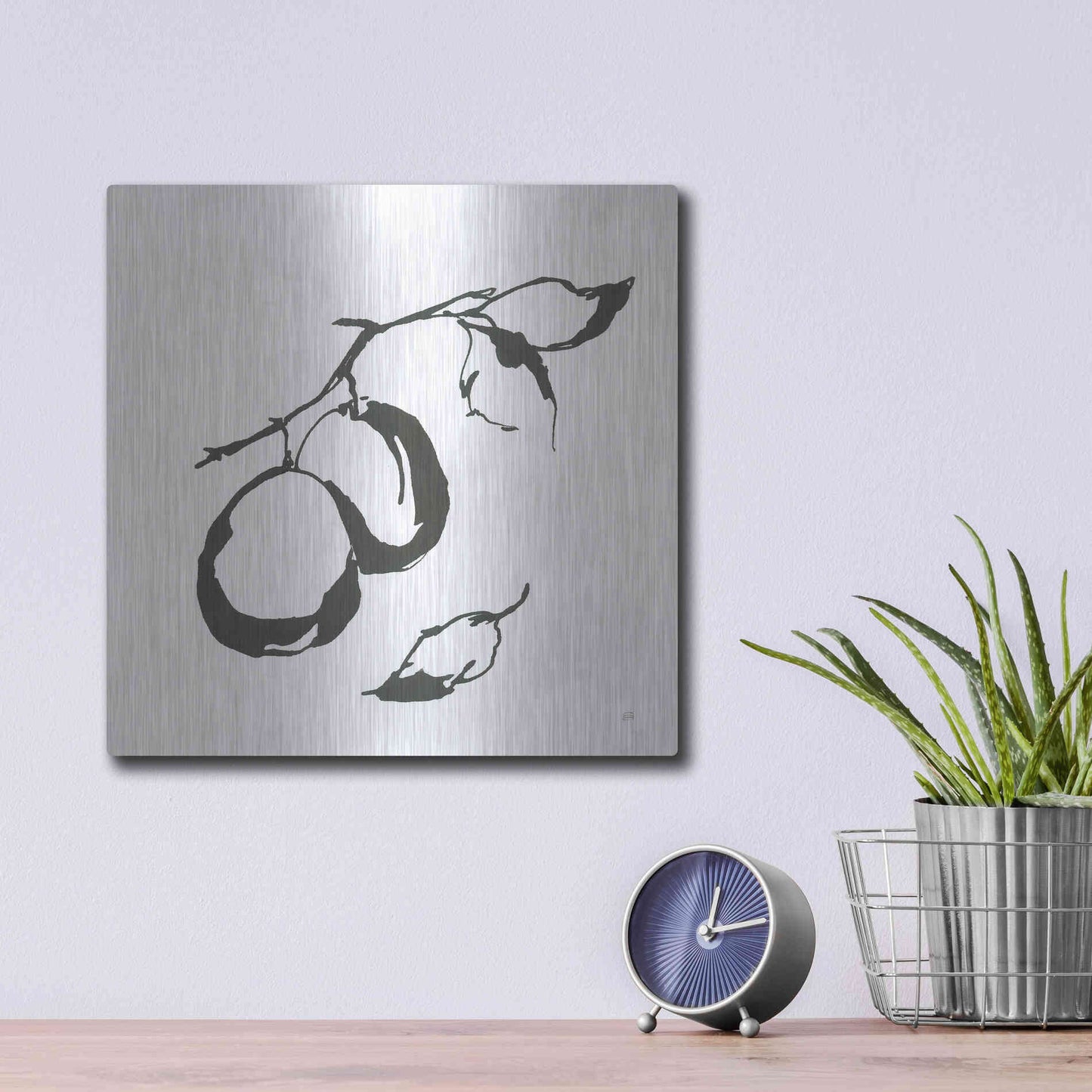 Luxe Metal Art 'Plums I BW' by Chris Paschke, Metal Wall Art,12x12