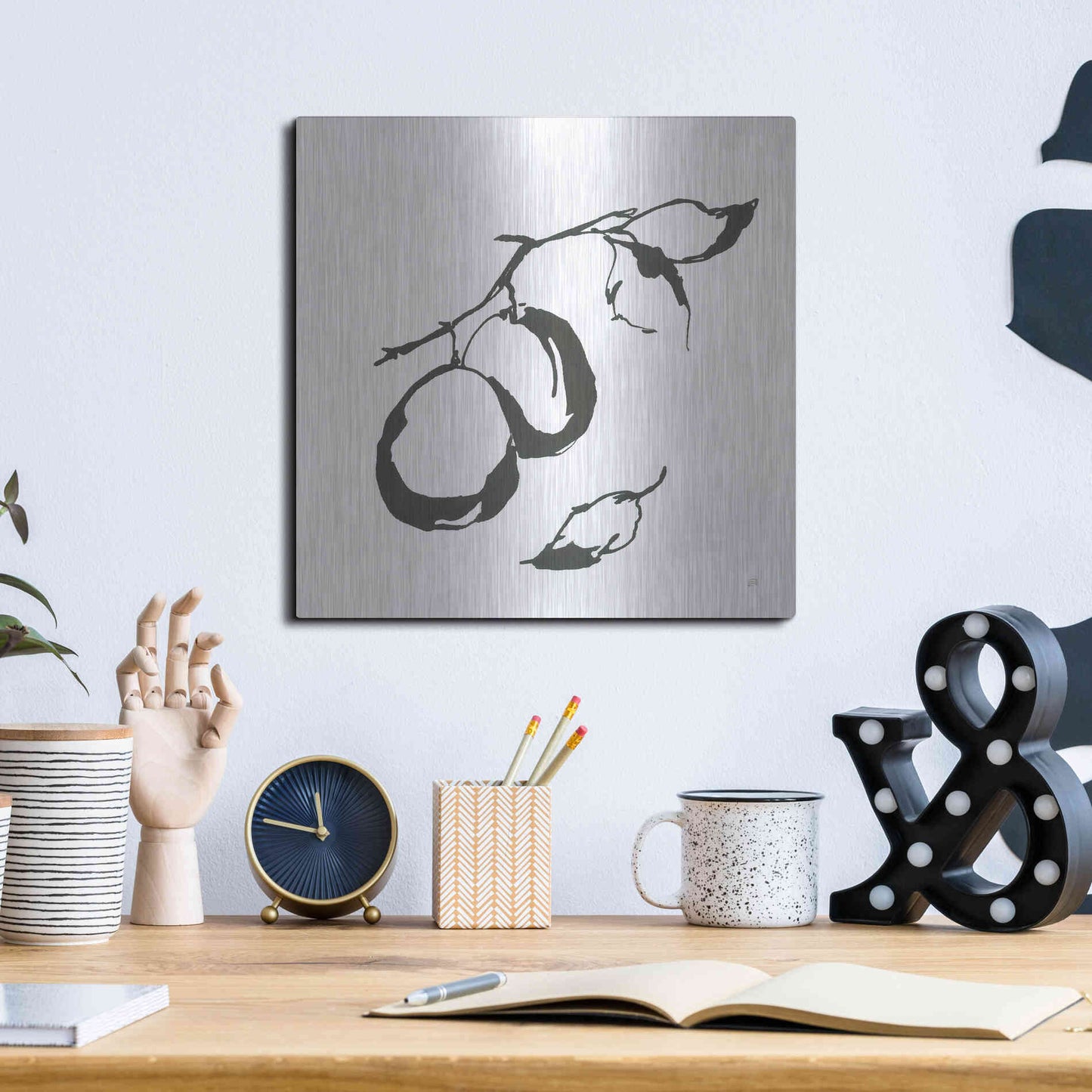 Luxe Metal Art 'Plums I BW' by Chris Paschke, Metal Wall Art,12x12