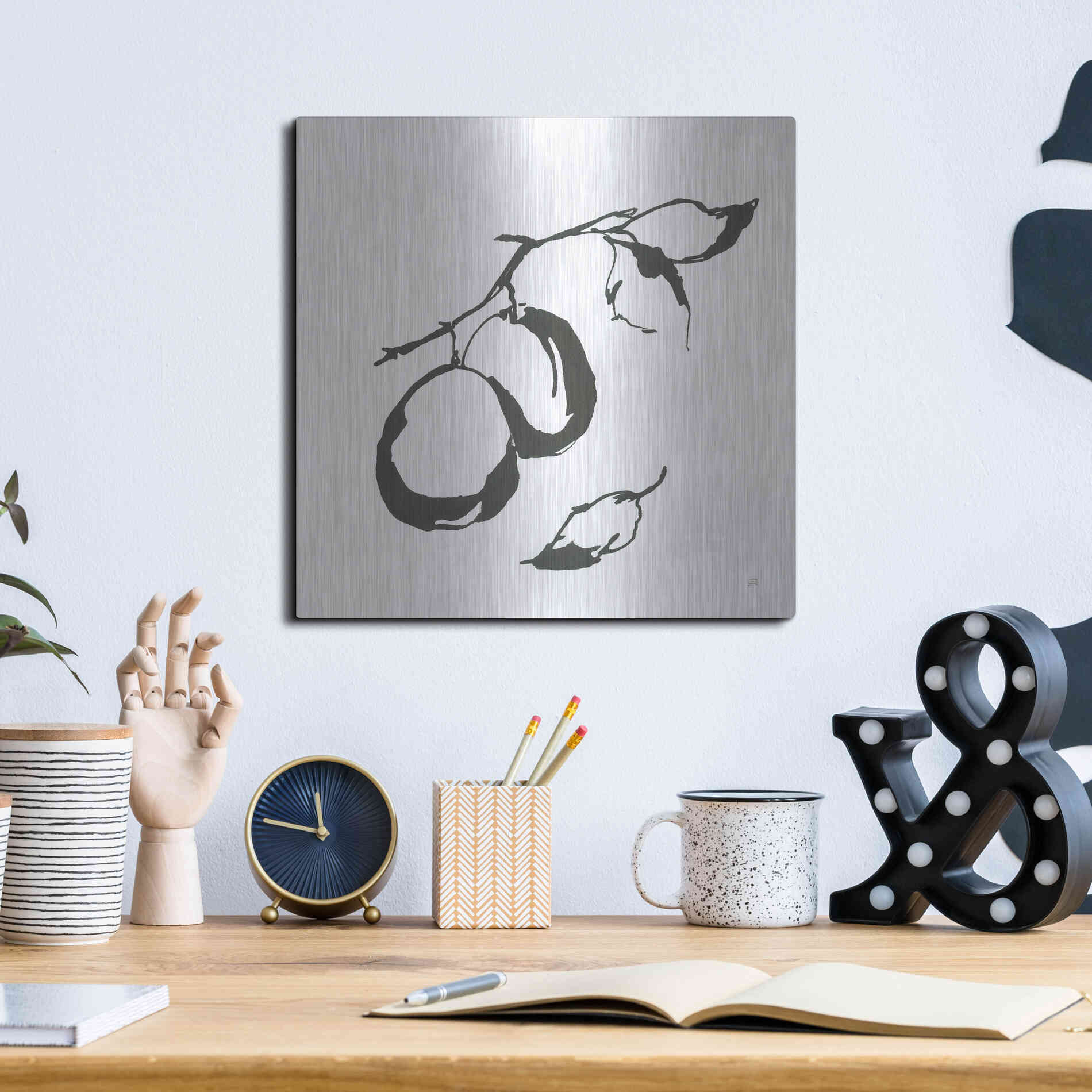 Luxe Metal Art 'Plums I BW' by Chris Paschke, Metal Wall Art,12x12