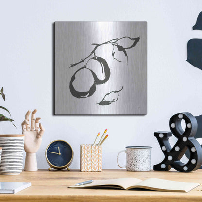 Luxe Metal Art 'Plums I BW' by Chris Paschke, Metal Wall Art,12x12