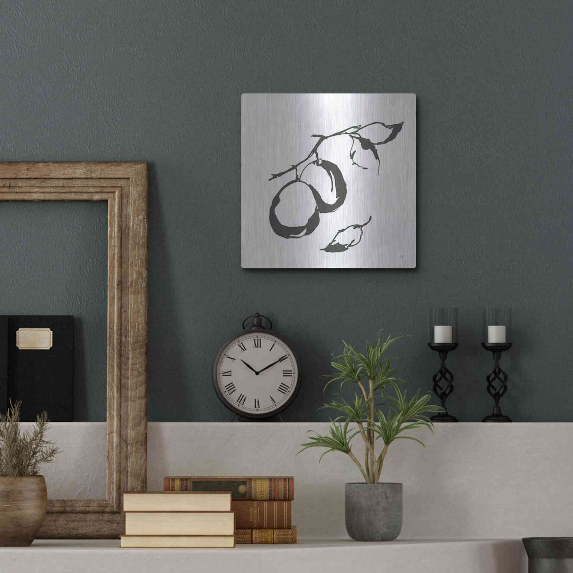 Luxe Metal Art 'Plums I BW' by Chris Paschke, Metal Wall Art,12x12