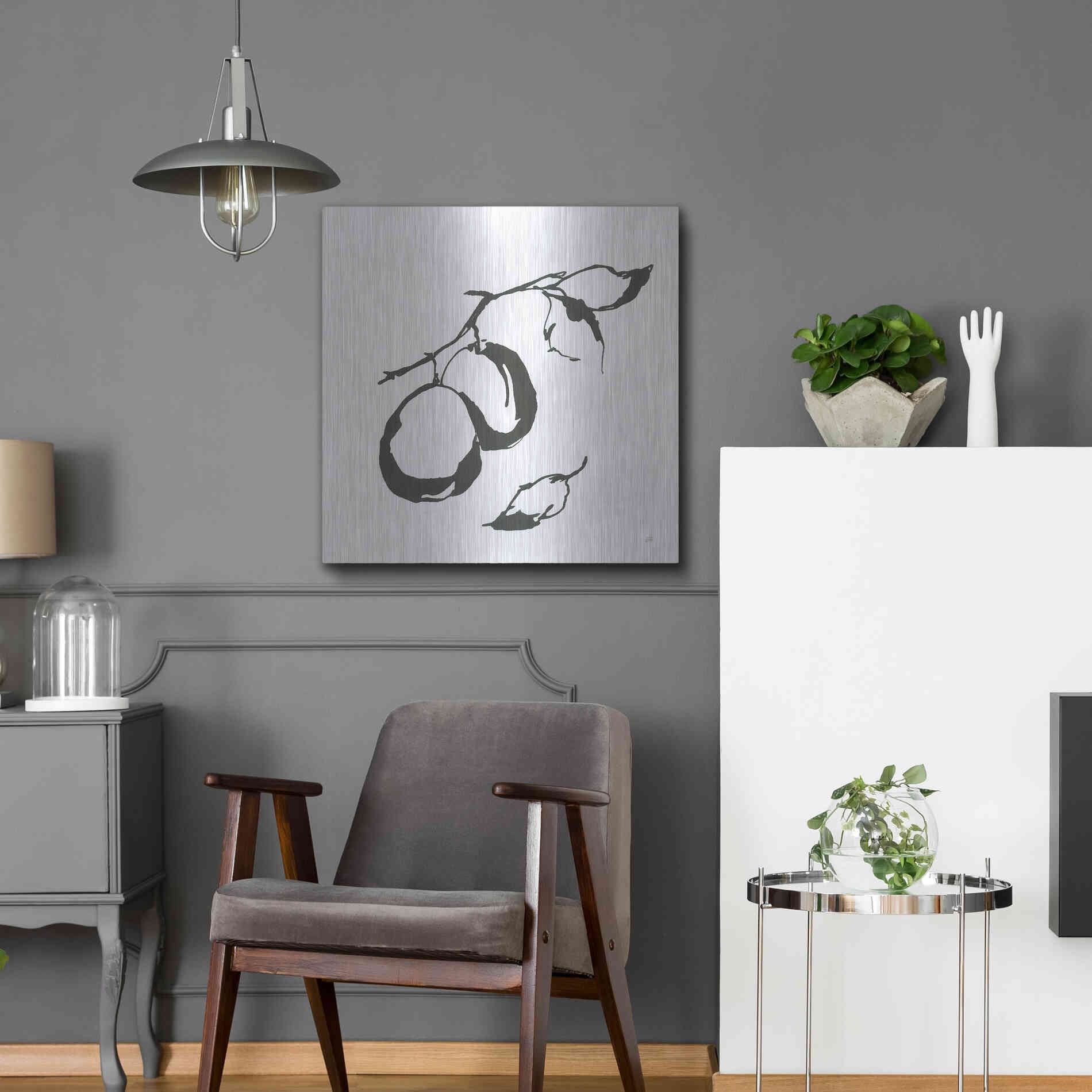 Luxe Metal Art 'Plums I BW' by Chris Paschke, Metal Wall Art,24x24