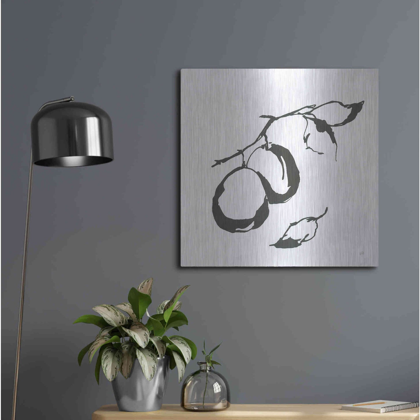 Luxe Metal Art 'Plums I BW' by Chris Paschke, Metal Wall Art,24x24