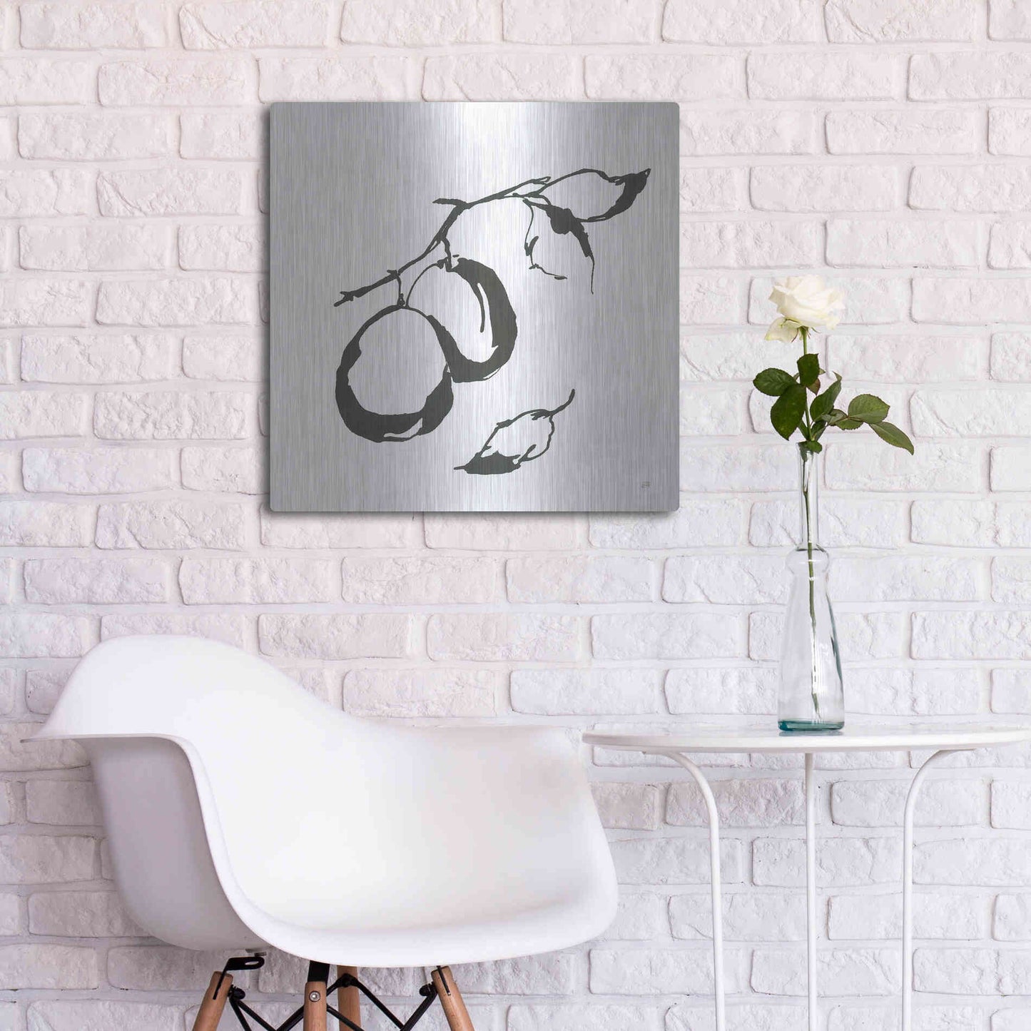 Luxe Metal Art 'Plums I BW' by Chris Paschke, Metal Wall Art,24x24