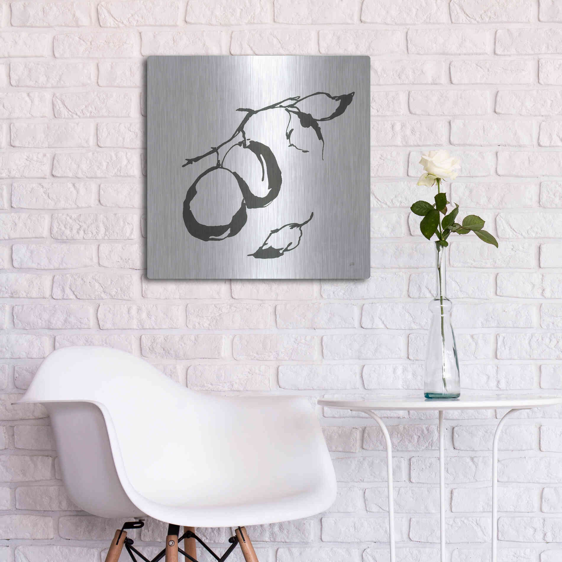 Luxe Metal Art 'Plums I BW' by Chris Paschke, Metal Wall Art,24x24