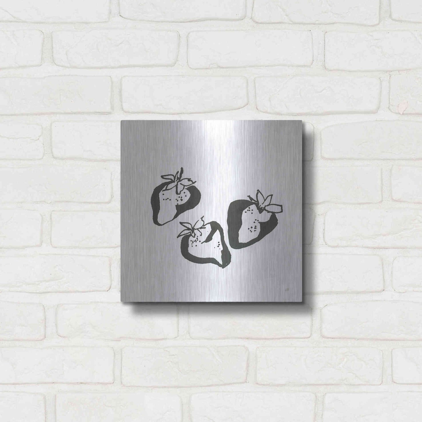 Luxe Metal Art 'Strawberries BW' by Chris Paschke, Metal Wall Art,12x12